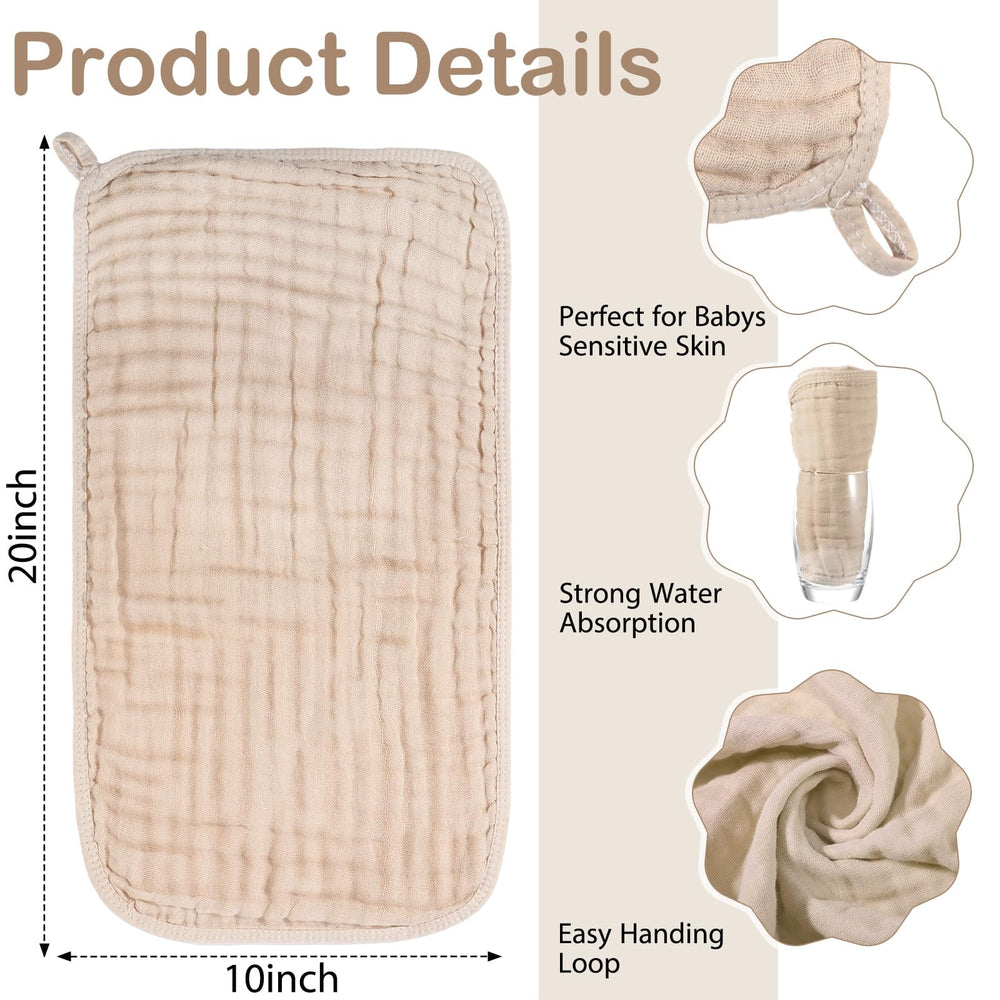 VitalCozy muslin washcloth 8x20 white, gentle cleansing for delicate skin.