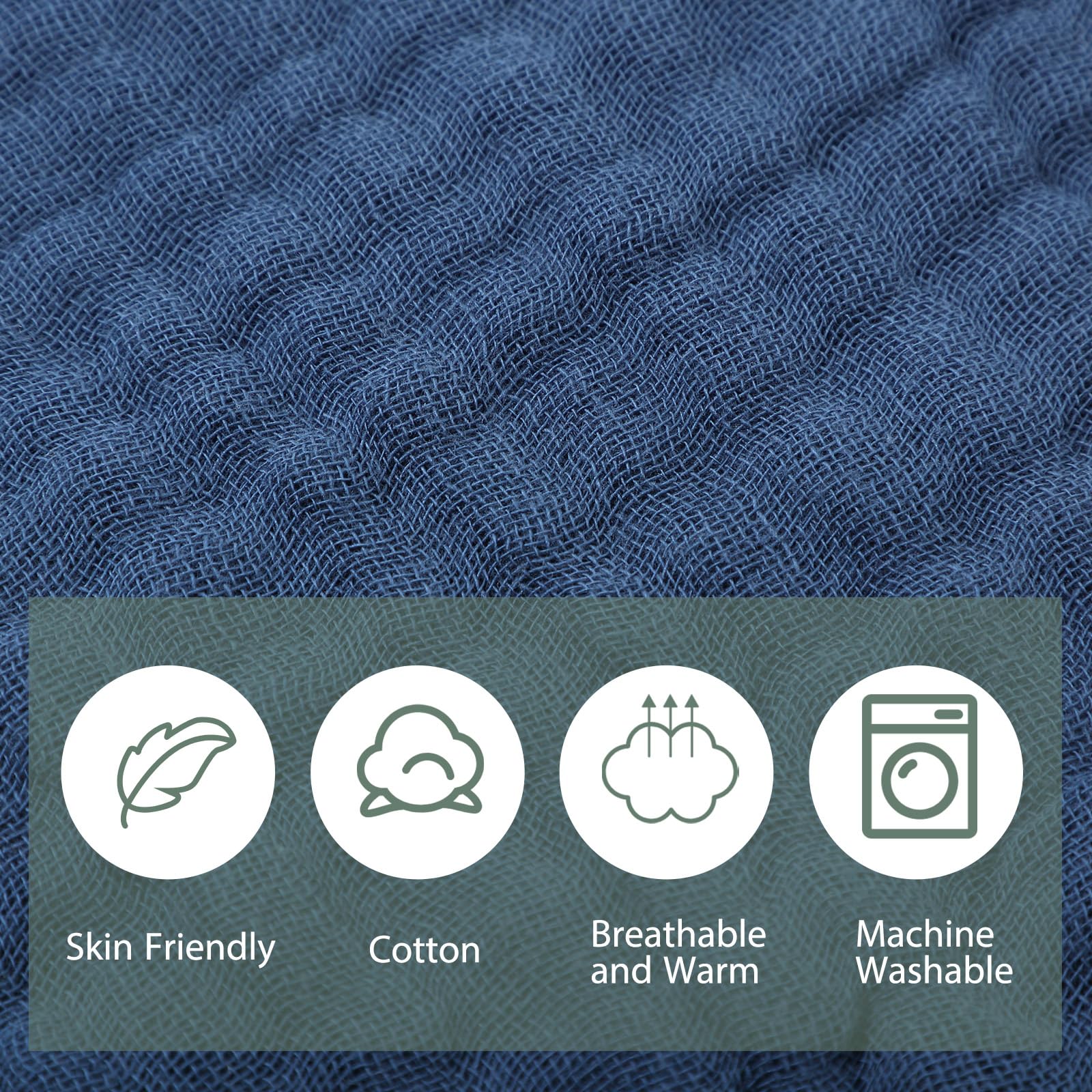 VitalCozy blue muslin washcloth 8x20 for quick absorption
