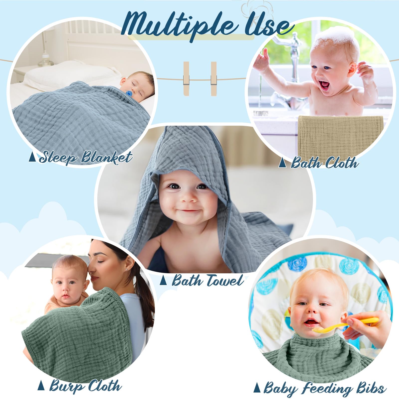 VitalCozy muslin washcloth in light gray provides soft contact for baby care