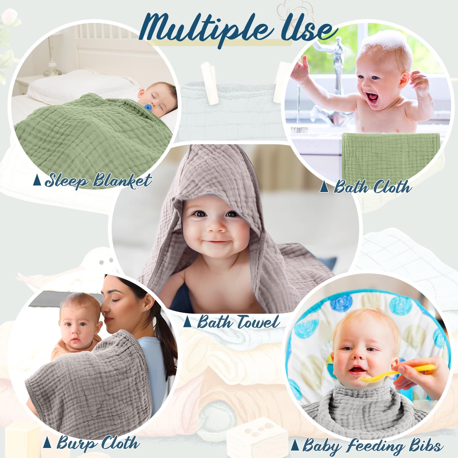 VitalCozy muslin washcloth in pea green ideal for baby's face and hands