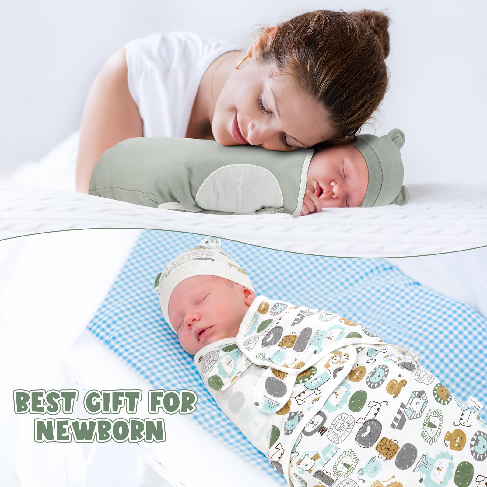 VitalCozy preemie swaddle animal pattern closeup highlights gentle wrap use