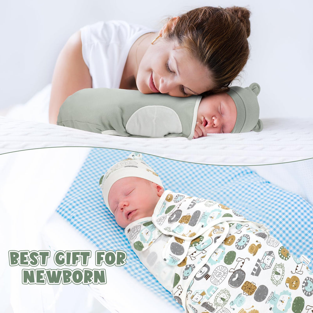 VitalCozy preemie swaddle animal pattern closeup highlights gentle wrap use