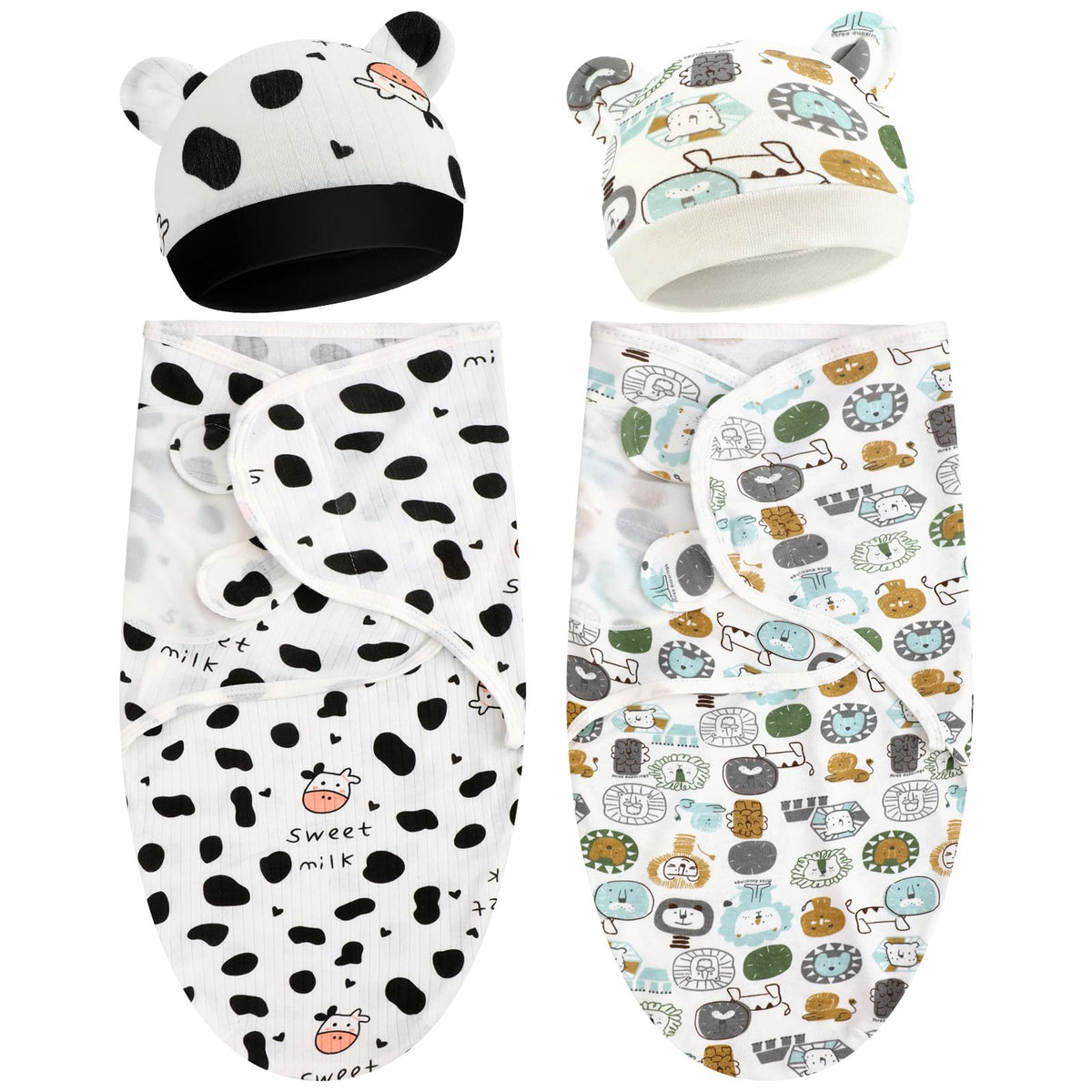 VitalCozy preemie-swaddle-blanket-with-hat-set image shows soft cotton for soothing newborn sleep.