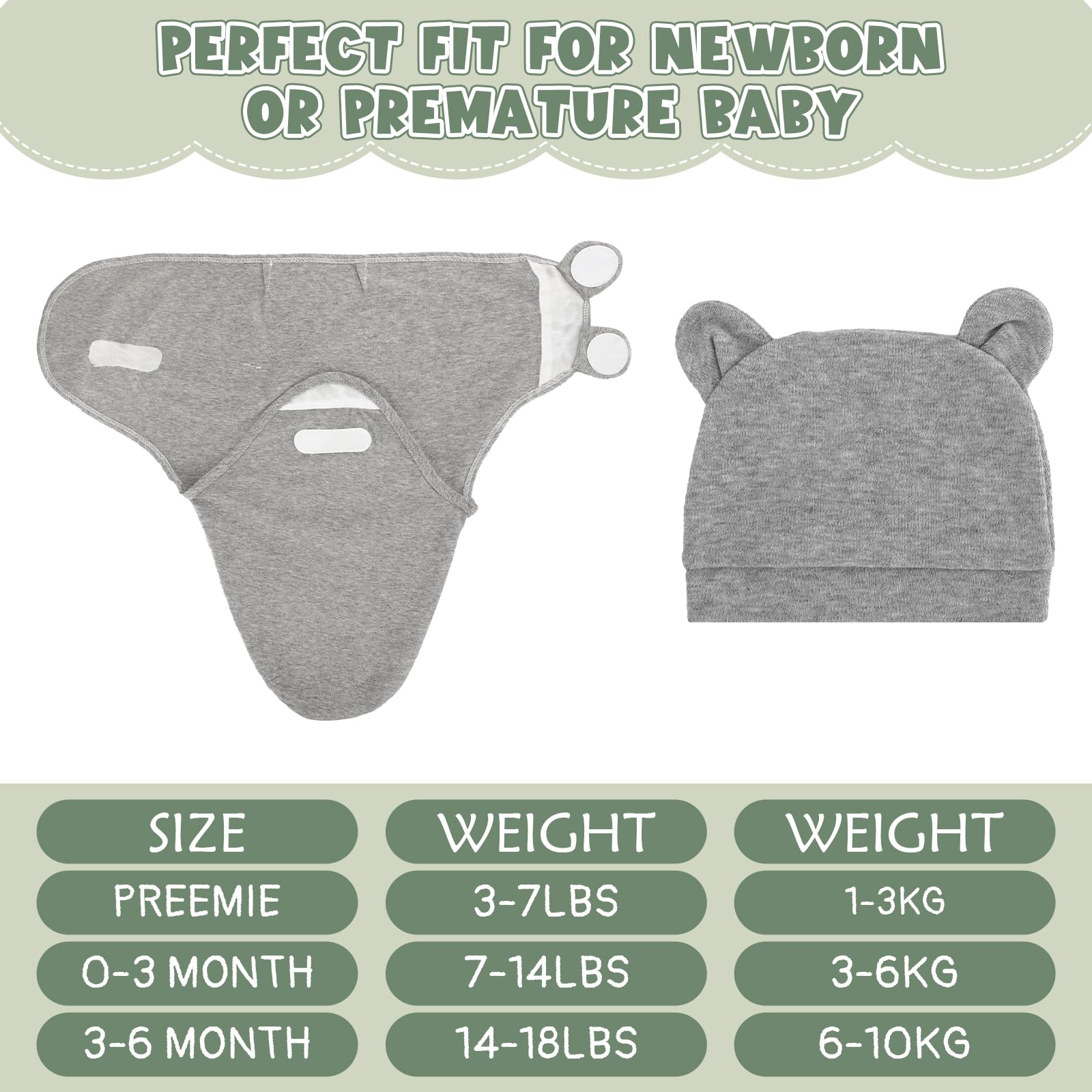 VitalCozy preemie swaddle gray pattern fabric detail for versatile design