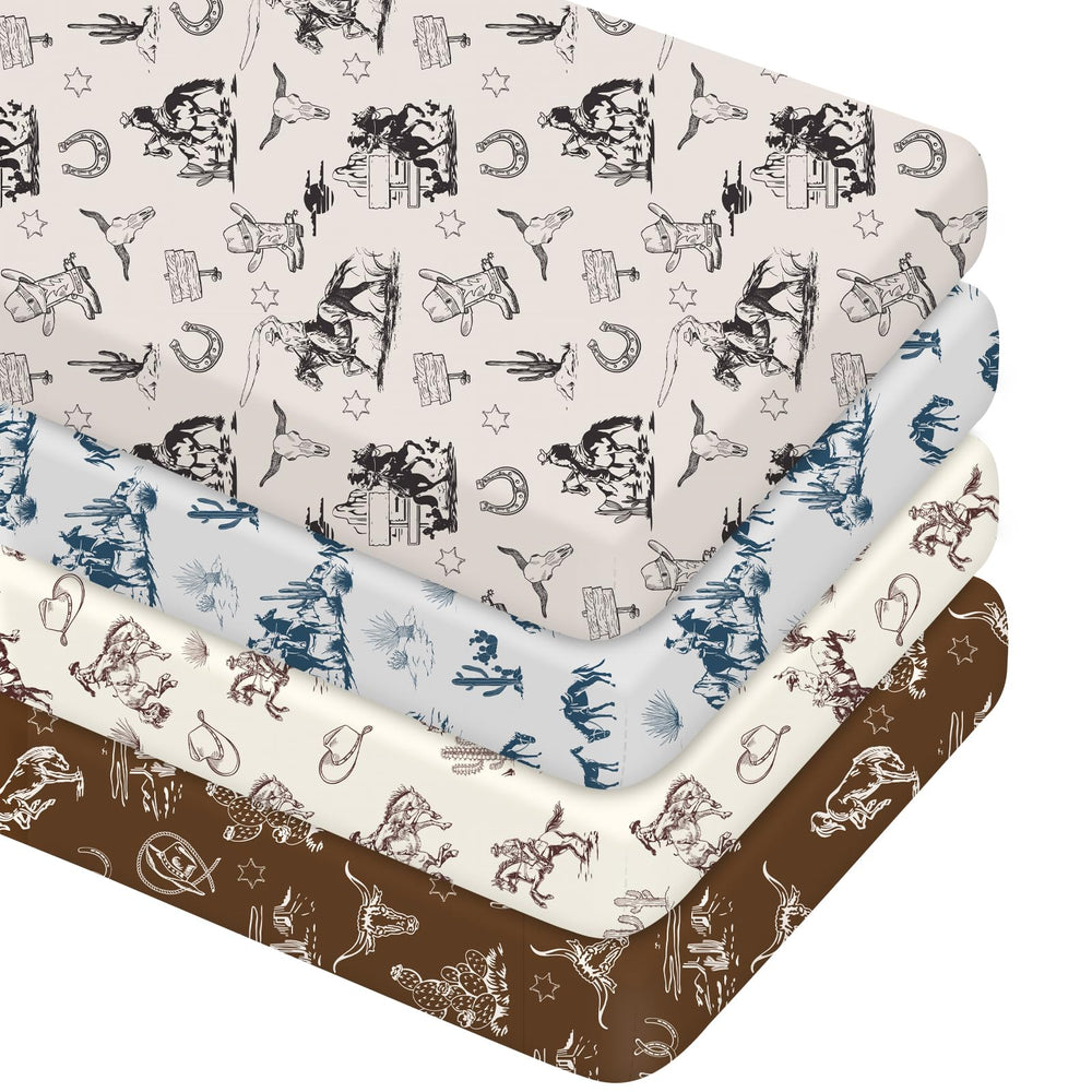 VitalCozy vintage western cowboy crib sheet set close-up shows soft fabric for newborn comfort.