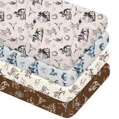 VitalCozy vintage western cowboy crib sheet set close-up shows soft fabric for newborn comfort.