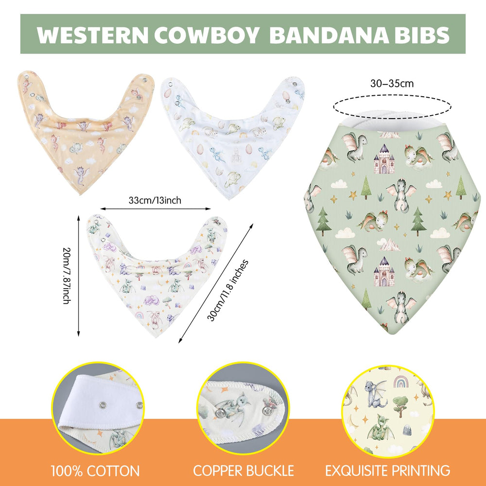 VitalCozy watercolor dragon bib side view with adjustable buckle for growing babies