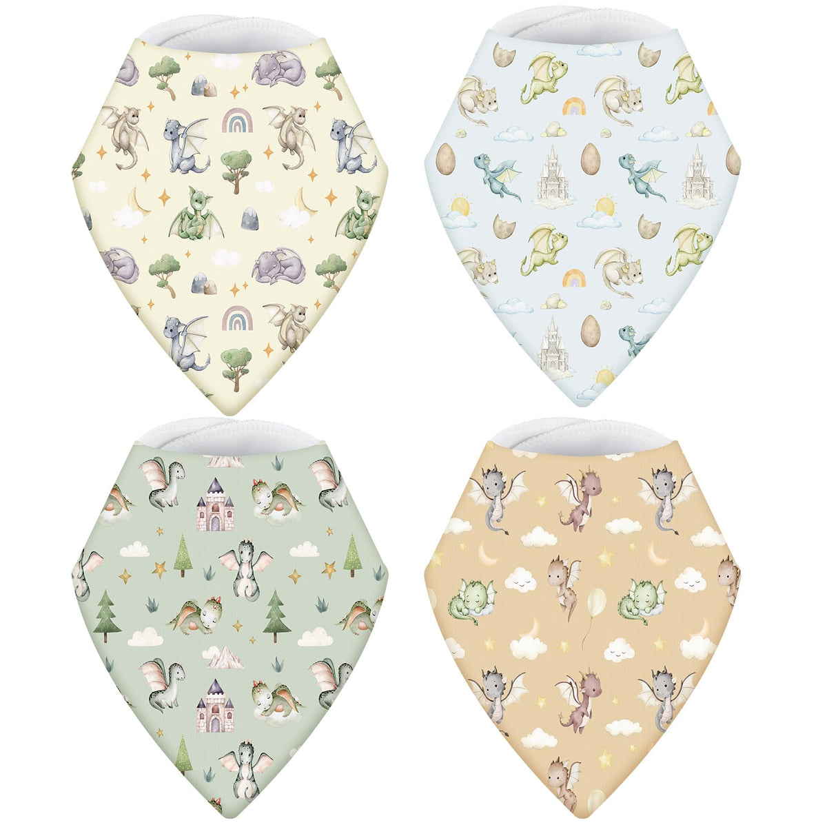 VitalCozy watercolor dragon bib front view for drool protection