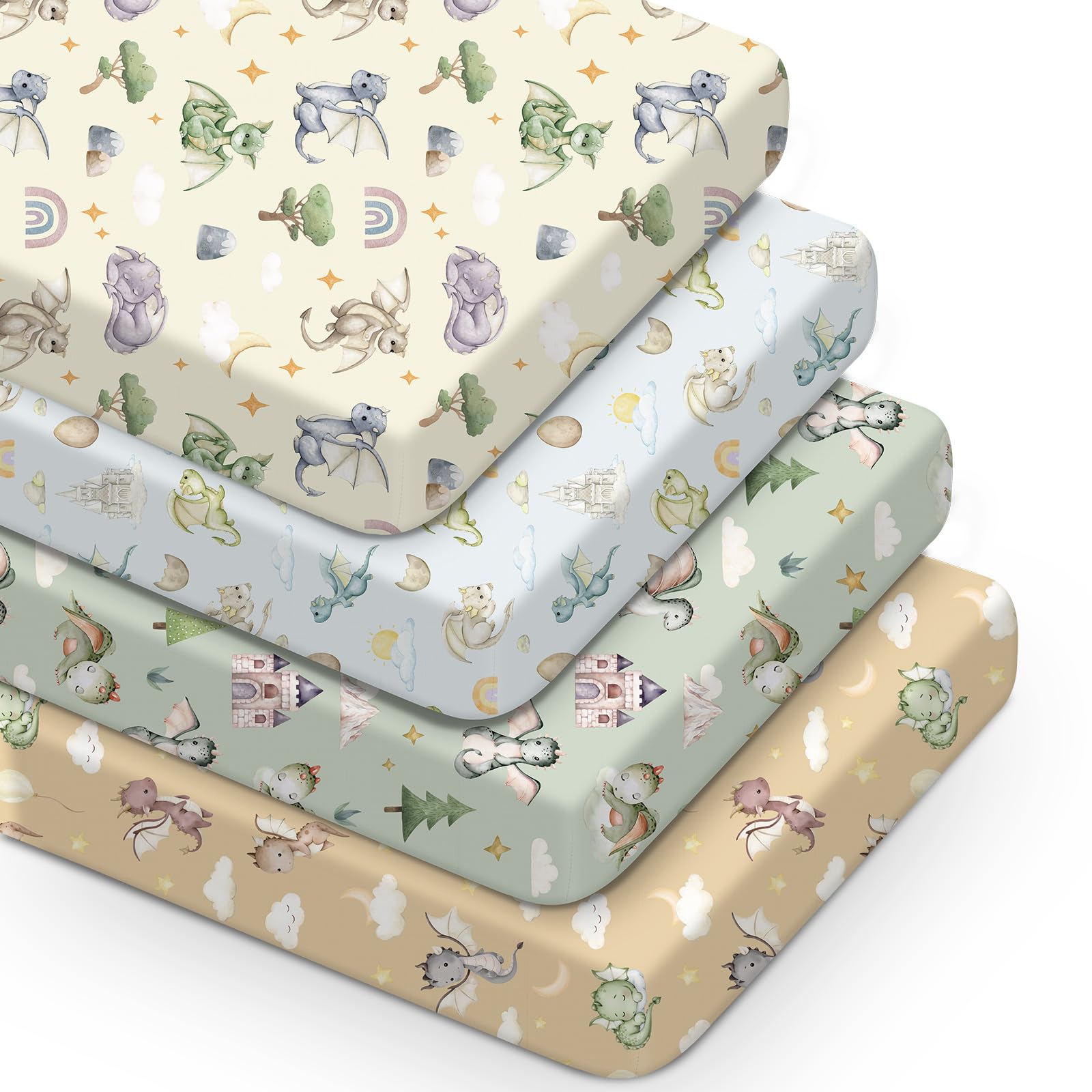VitalCozy watercolor dragon crib sheet close-up shows vivid print that lasts after washing