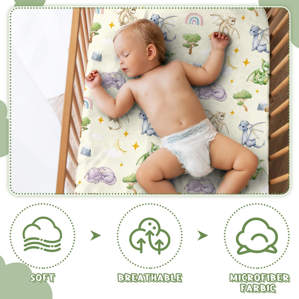 VitalCozy watercolor dragon crib sheet soft texture feels gentle on skin