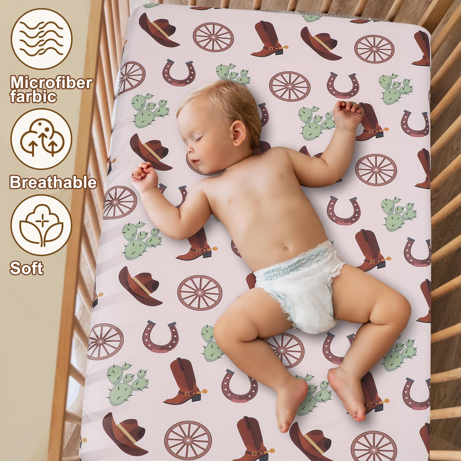 VitalCozy western cowboy crib sheet set in action during bedtime routine, promoting calm, imaginative play