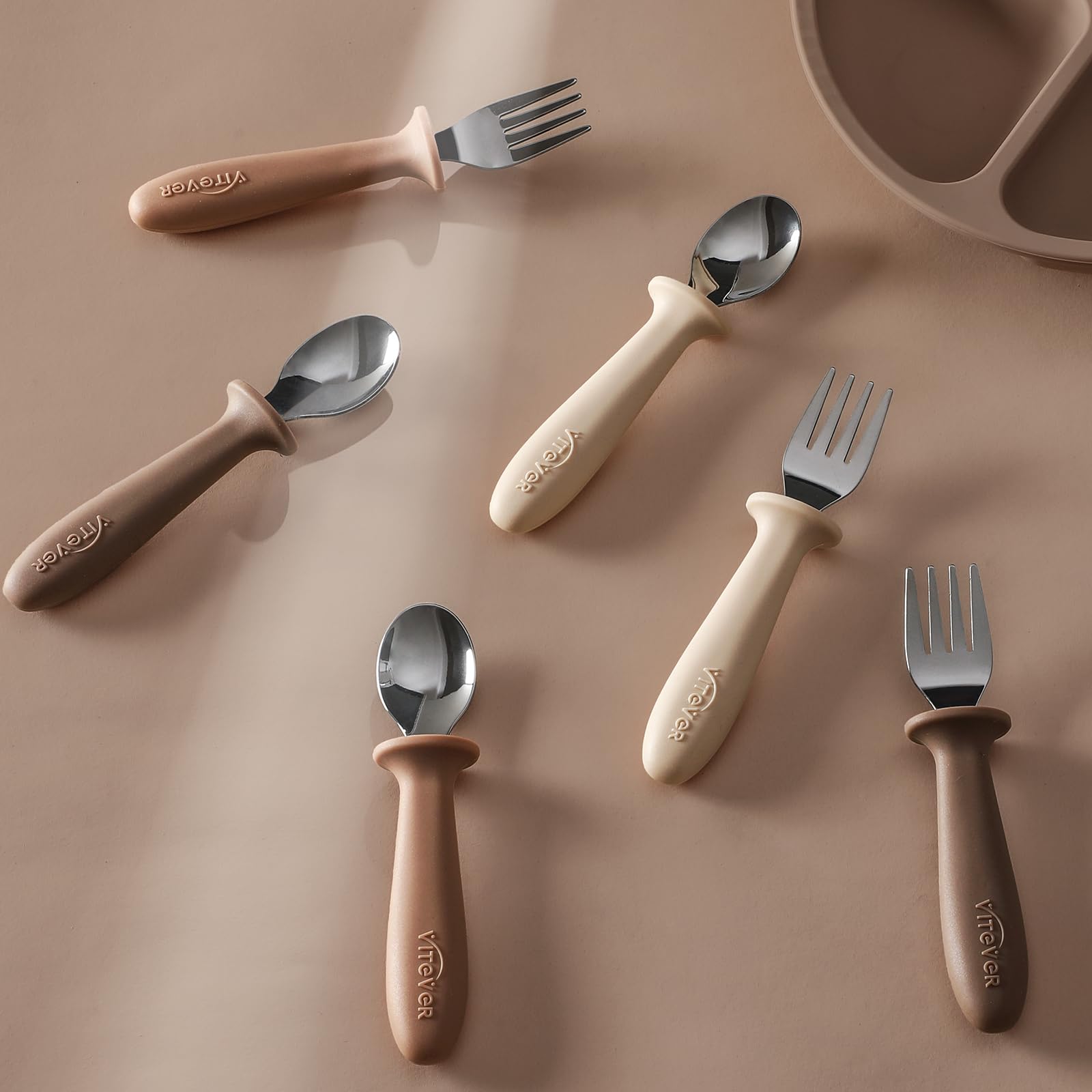 Durable 18/8 stainless steel toddler utensils by VITEVER.