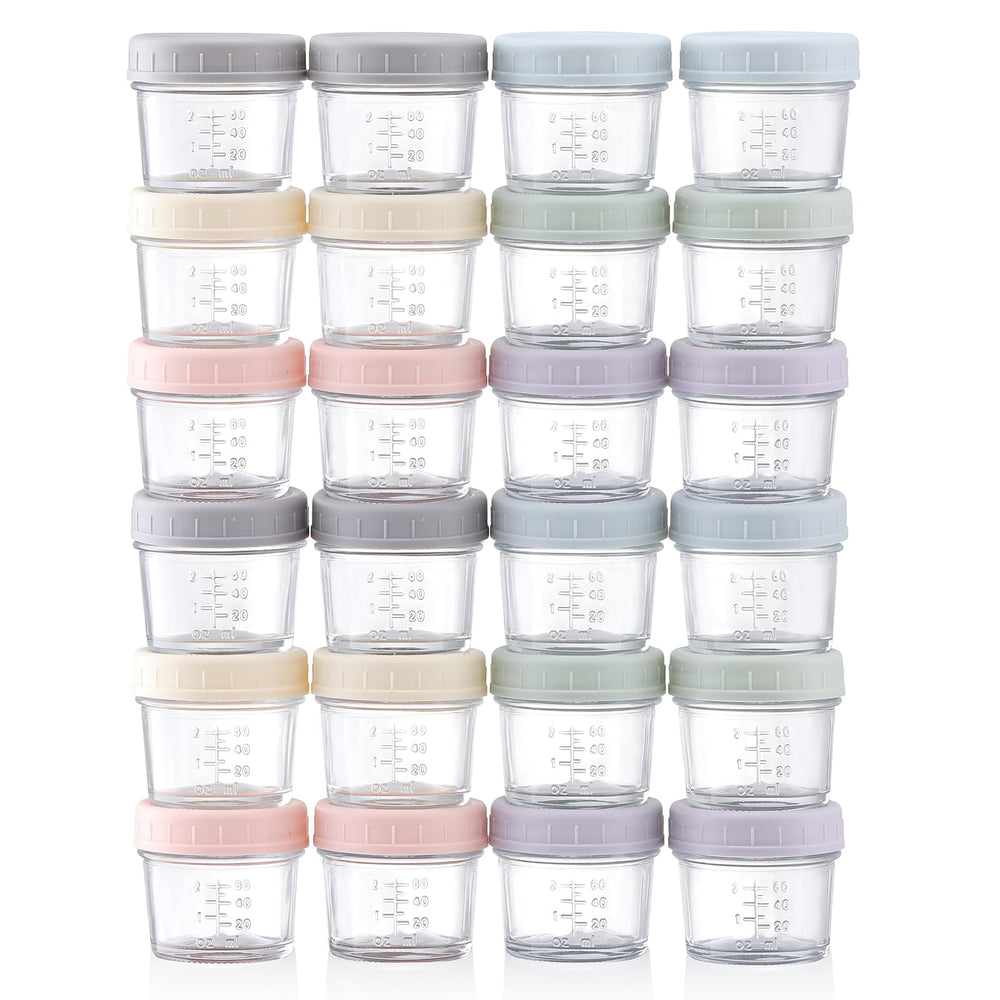 VITEVER 24-pack glass baby food containers with lids—durable, BPA-free storage.