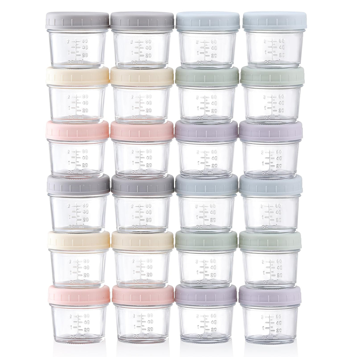 VITEVER 24-pack glass baby food containers with lids—durable, BPA-free storage.