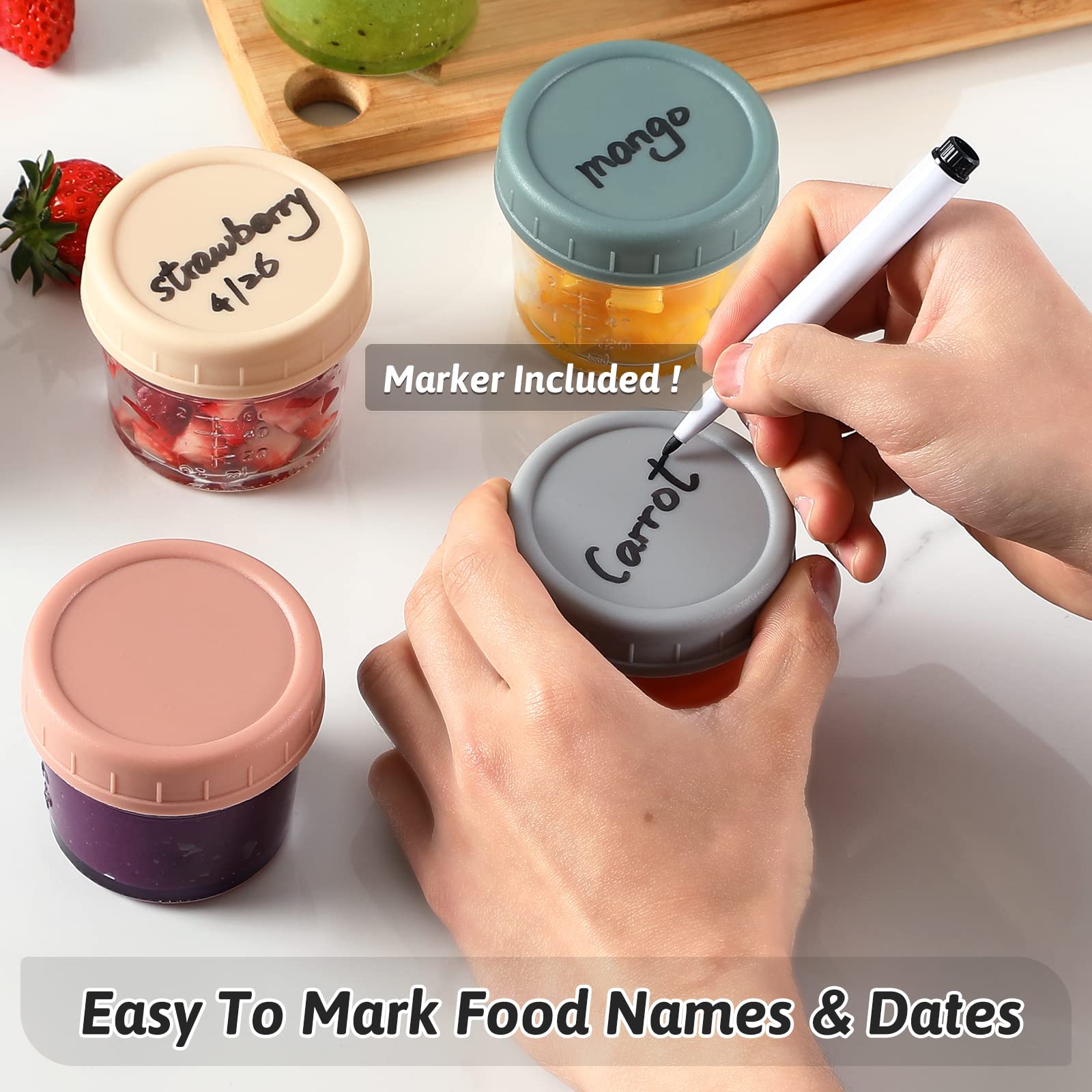 VITEVER 4oz jars feature engraved scale for quick portioning.