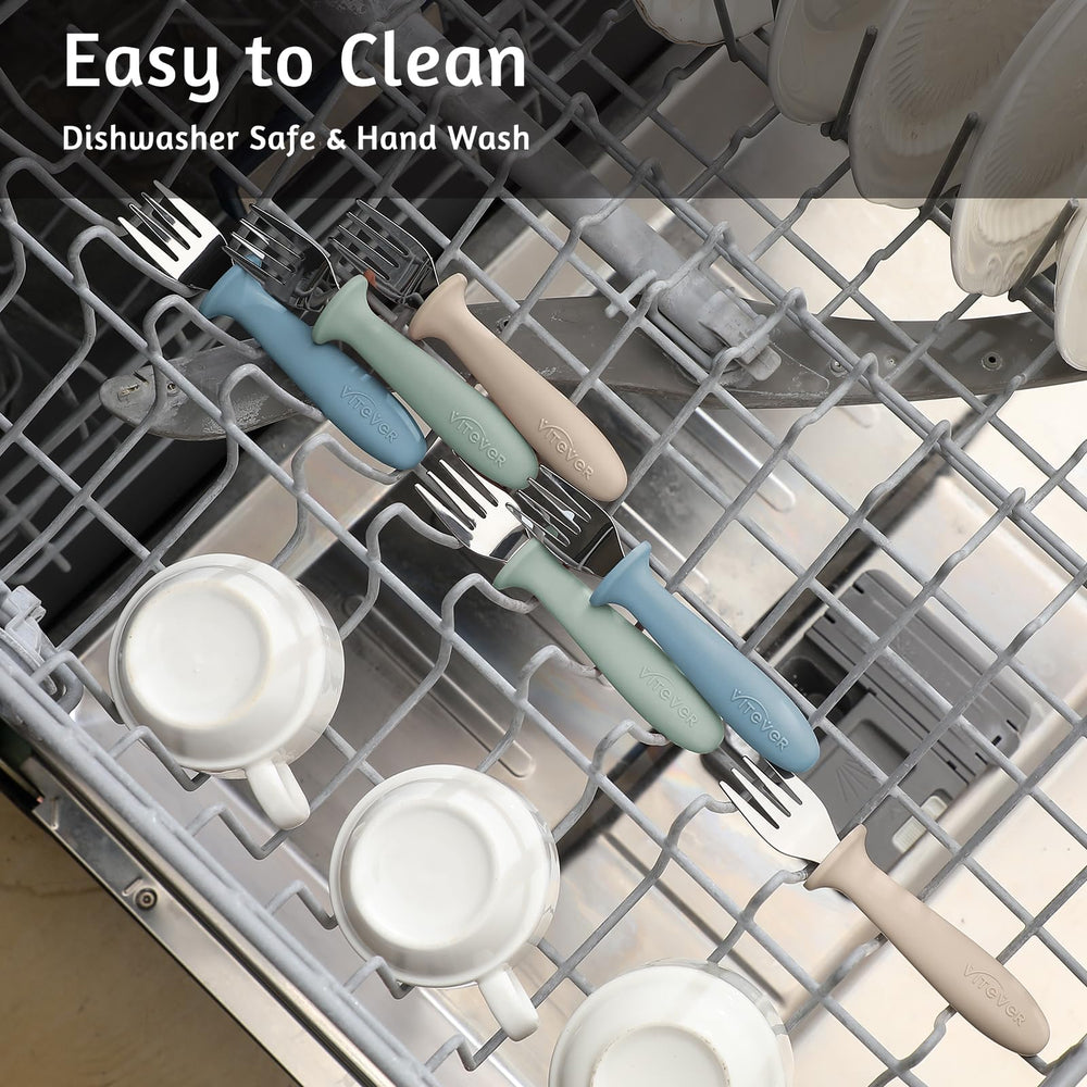 VITEVER dishwasher-safe forks ready for easy cleanup after meals