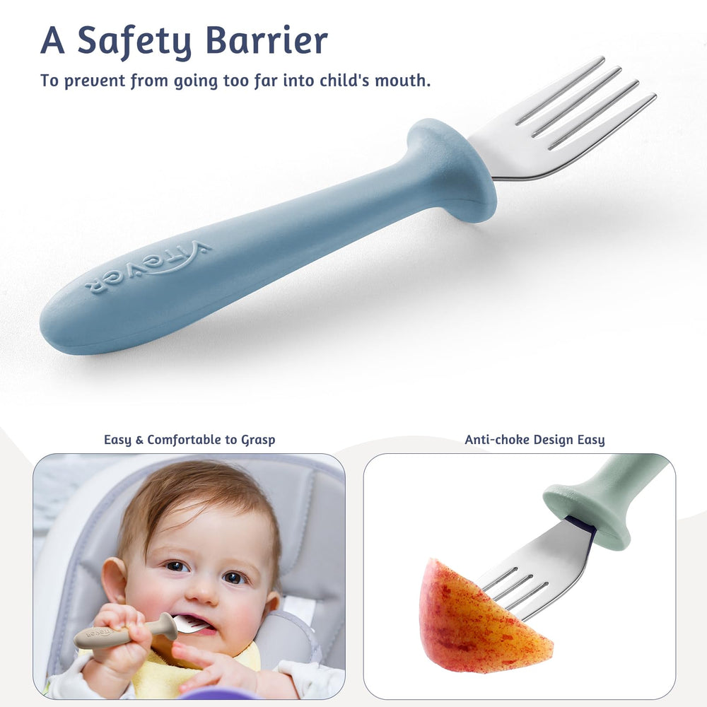 VITEVER rounded-tines design shows safe gentle self-feeding for toddlers