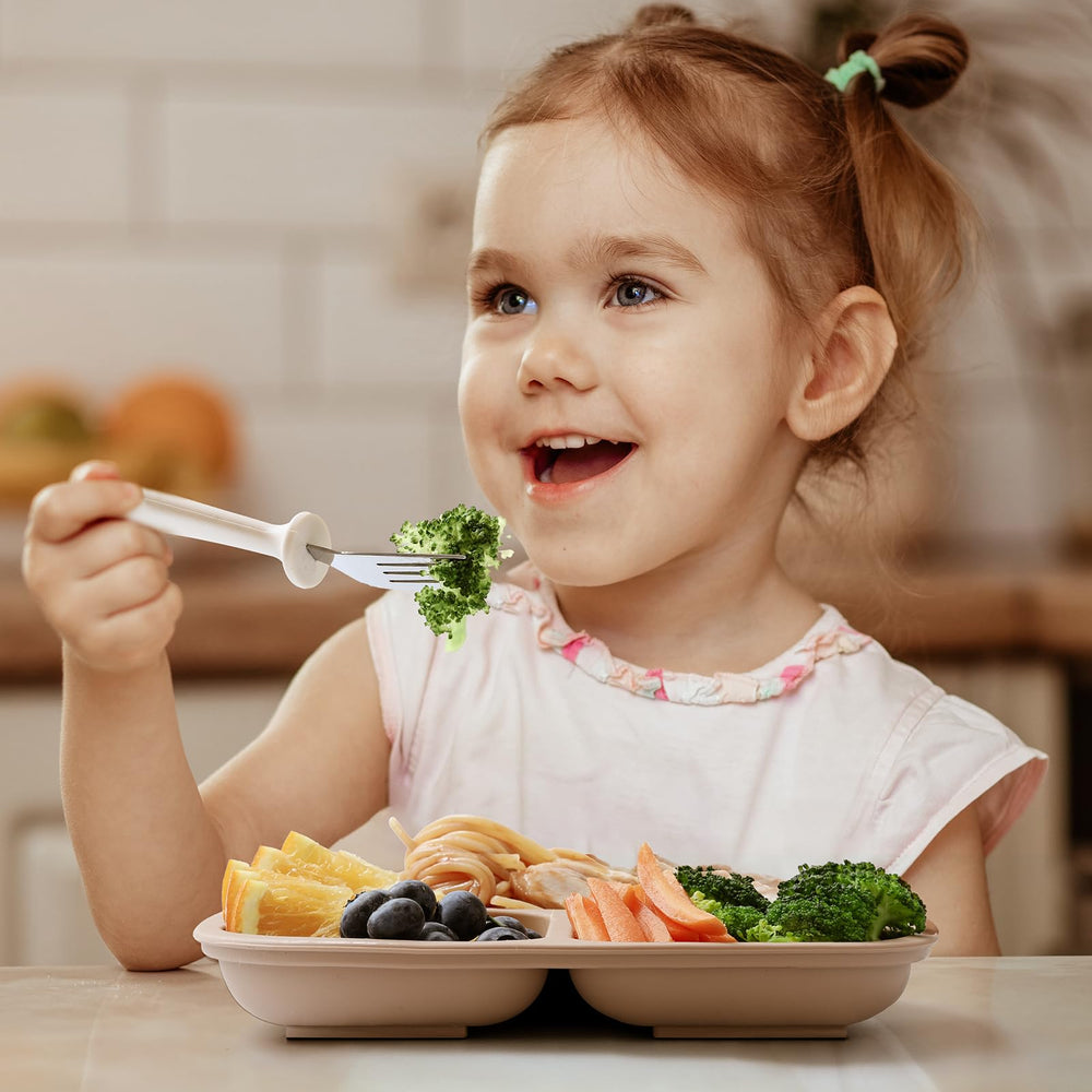Three soft color options for VITEVER toddler utensils.