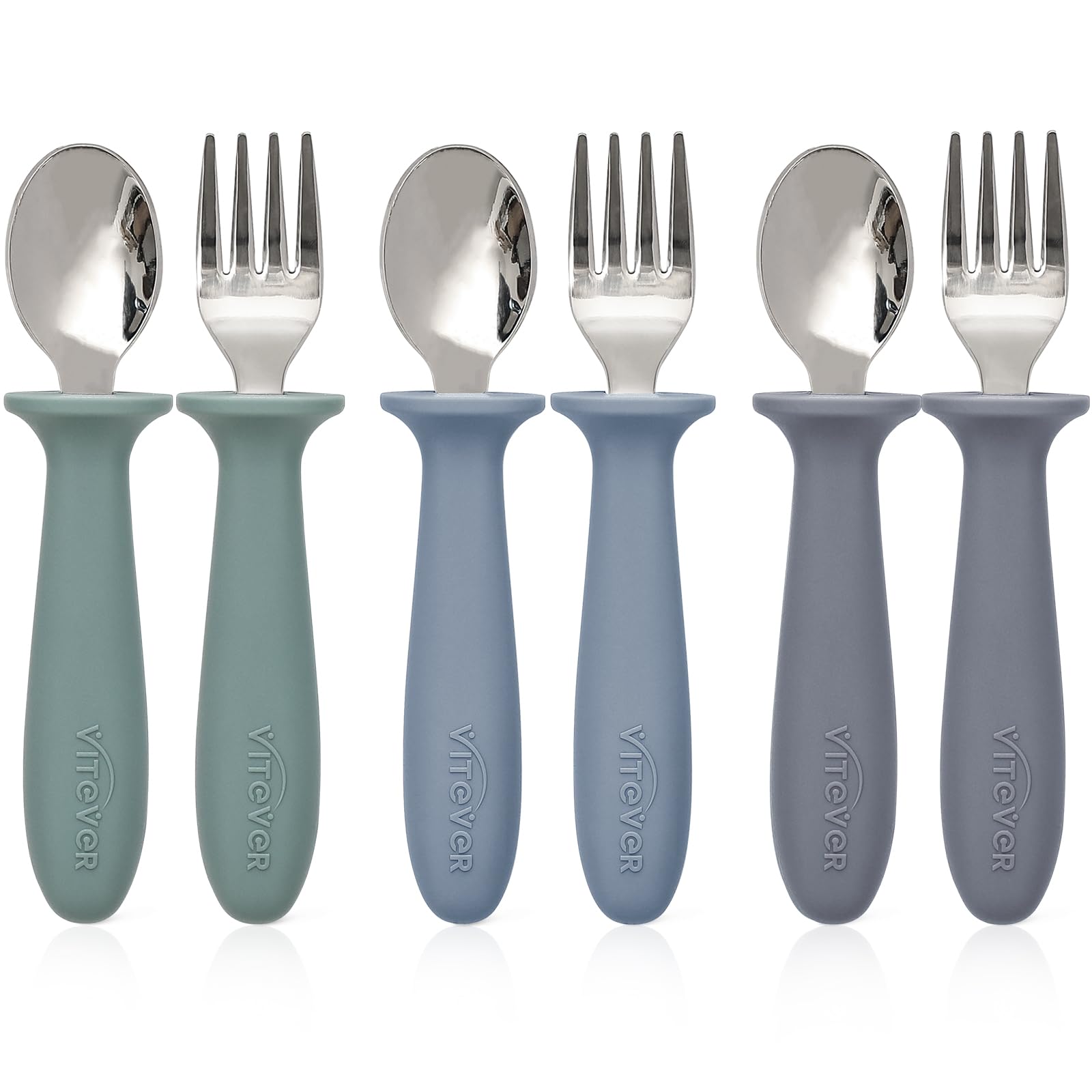 VITEVER toddler utensils set with spoon and fork for independent eating.