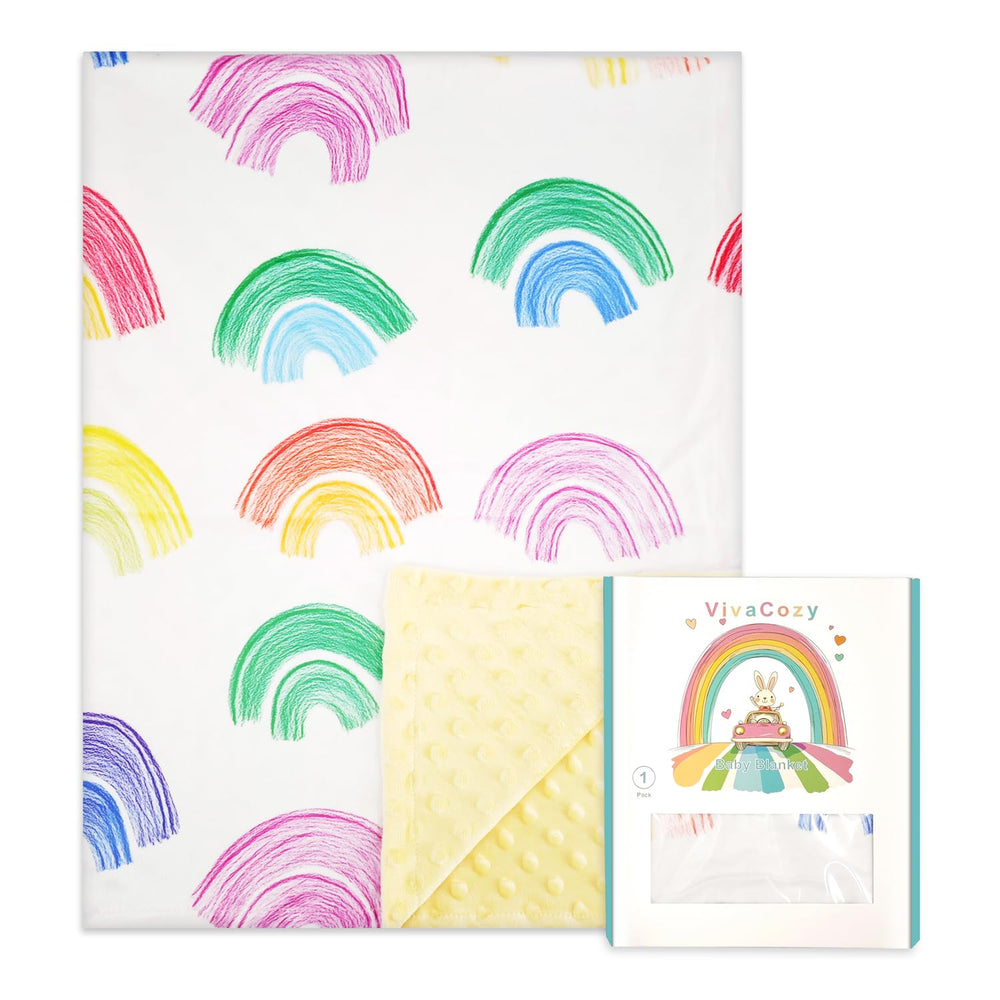 VivaCozy baby blanket front rainbow pattern for gentle skin comfort