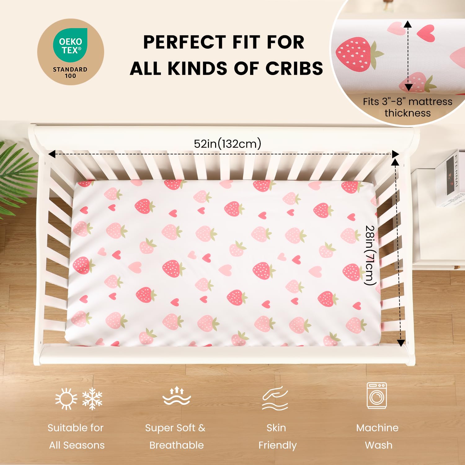 VivaCozy crib sheets full-elastic-fit highlight snug, secure sleep for baby.