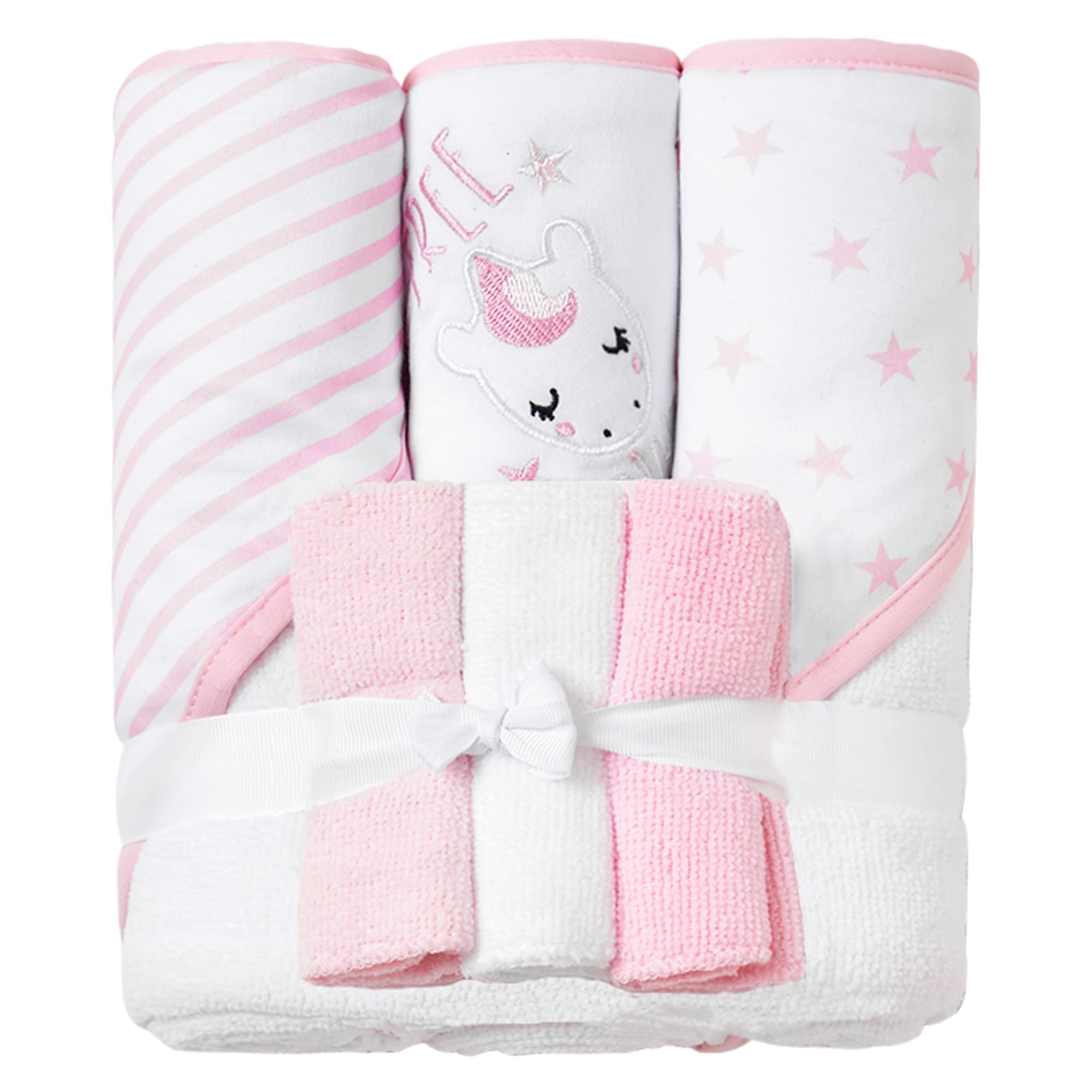 Viviland baby hooded towel pink unicorn close-up shows plush absorbent fabric for bath time