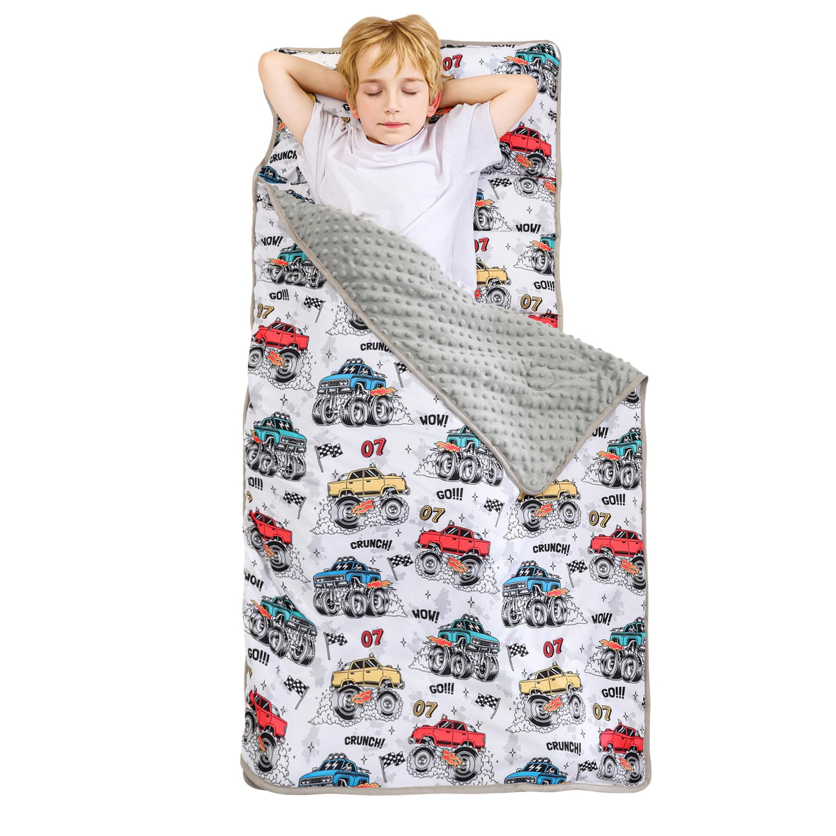 Viviland toddler nap mat monster-truck pattern for cozy preschool naps