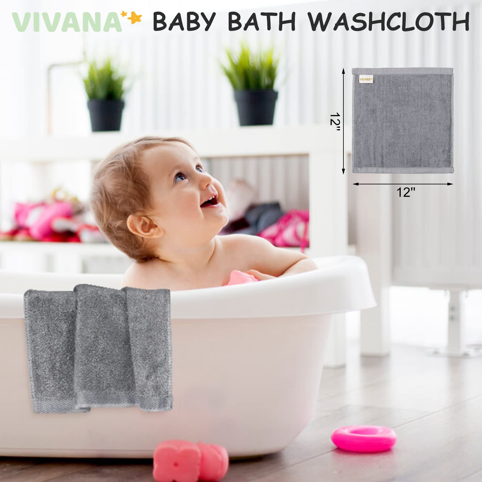 VIVANA baby washcloths 12-pack grey for easy replacement in nursery.
