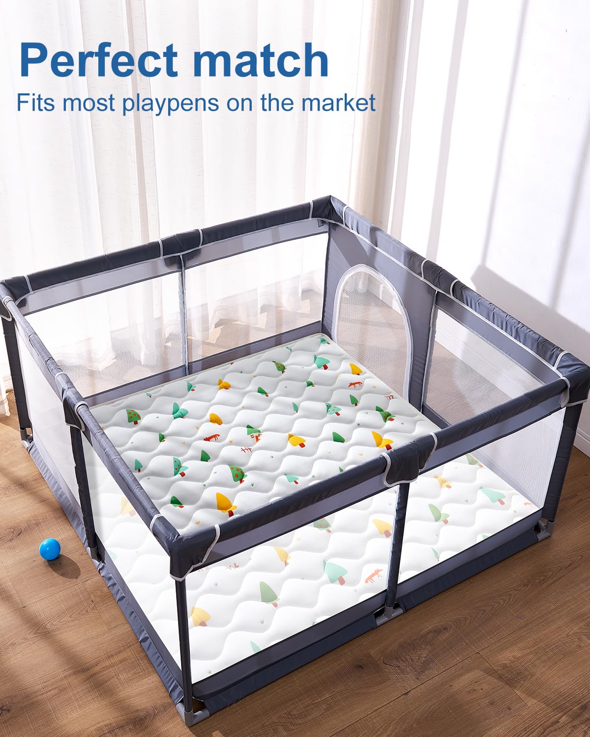 VIVIDVIBEBEARPAS floor-protector mat offers a cozy surface for naps and play.