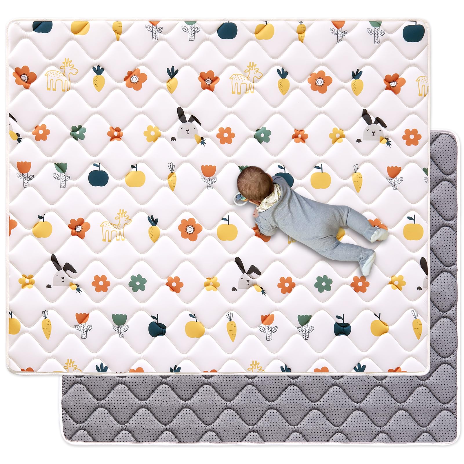 VIVIDVIBEBEARPAS play mat 59x59 top view for safe crawling space.