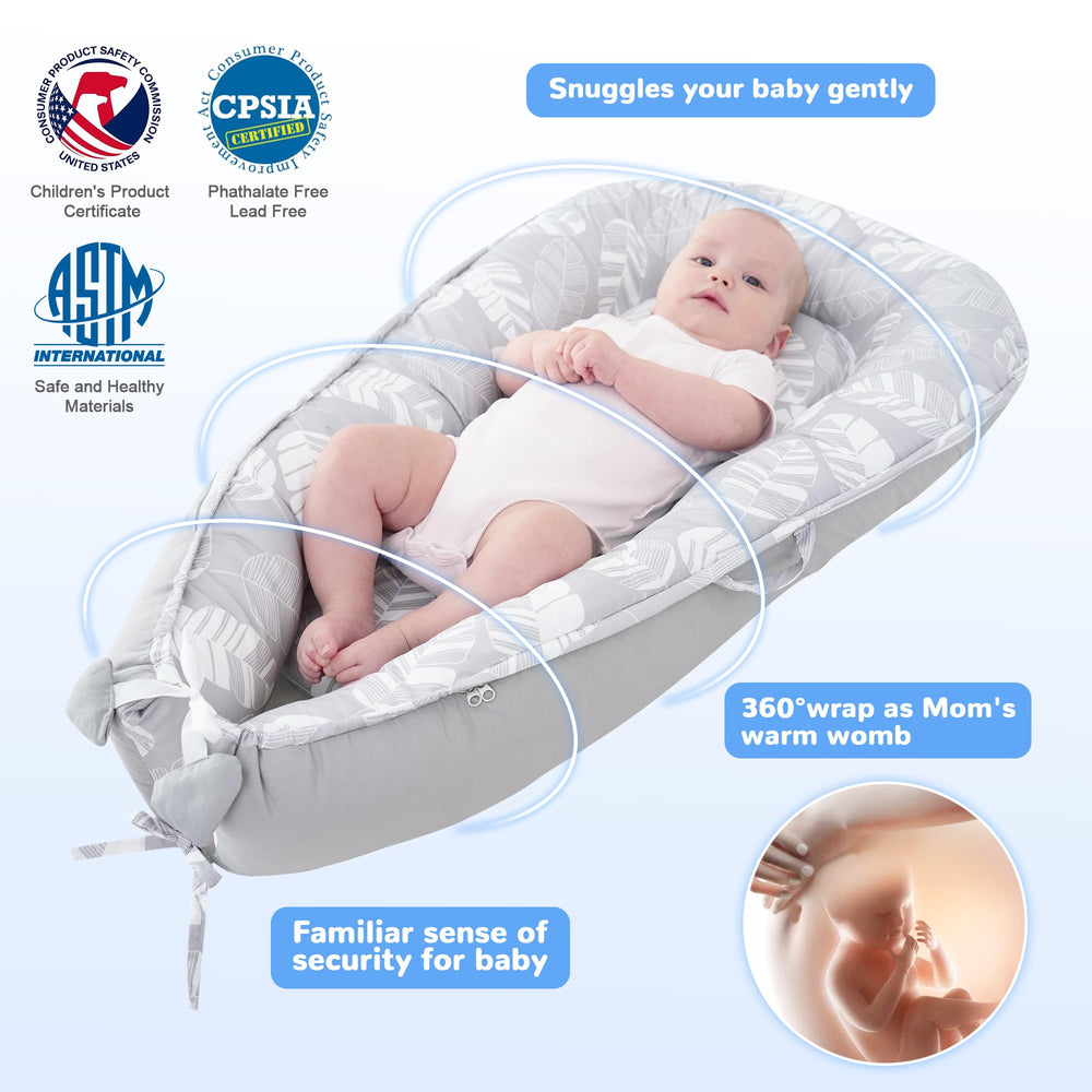 Viviland Baby Lounger showing 360° wrap for womb-like security.