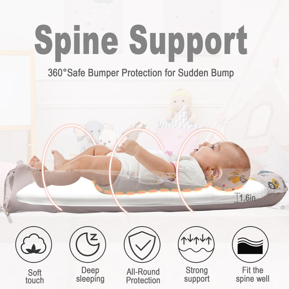Viviland baby lounger-bumper-detail indicates plush 1.6-inch mattress support.