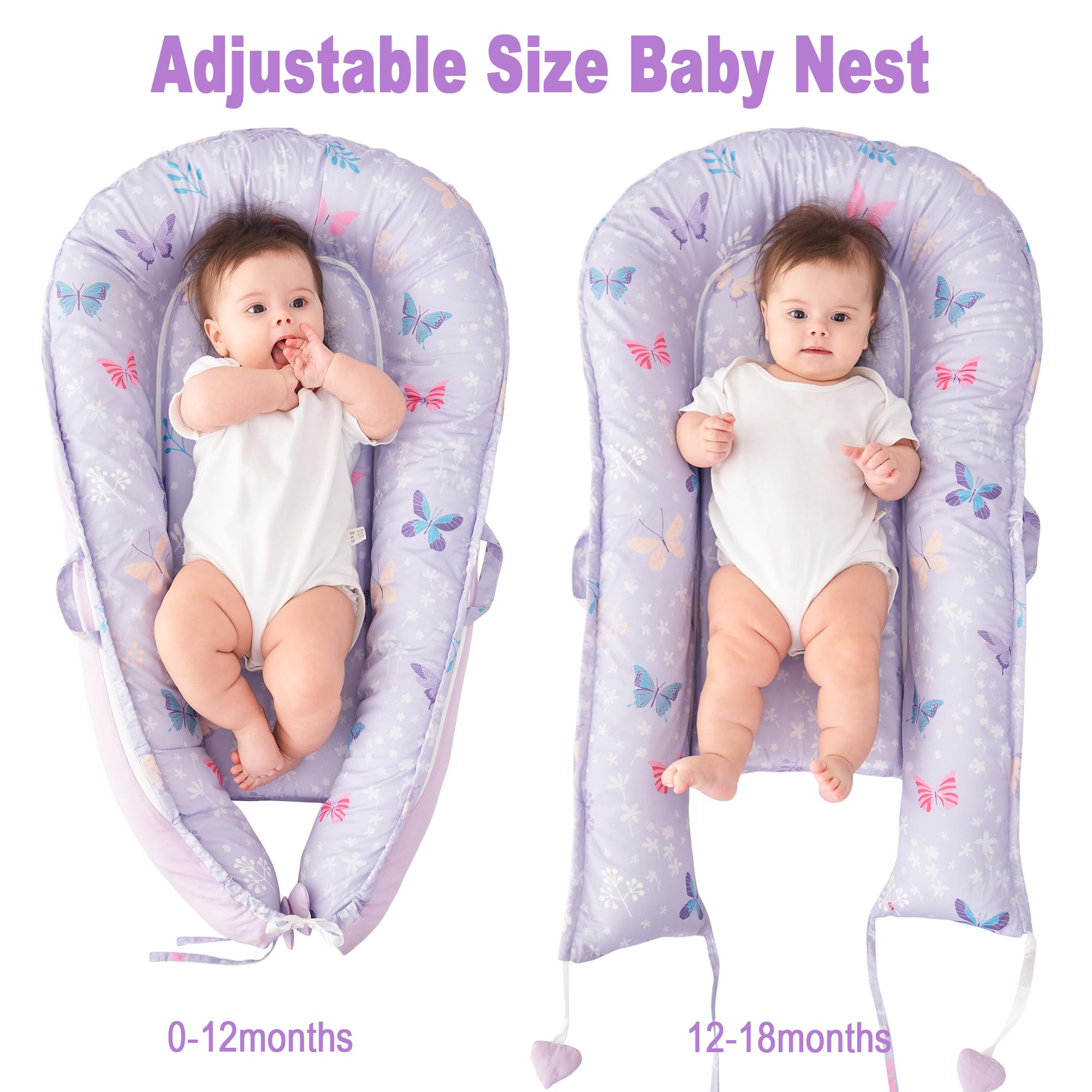 Viviland Baby Lounger Butterfly washing-friendly cover ready for quick cleanup.
