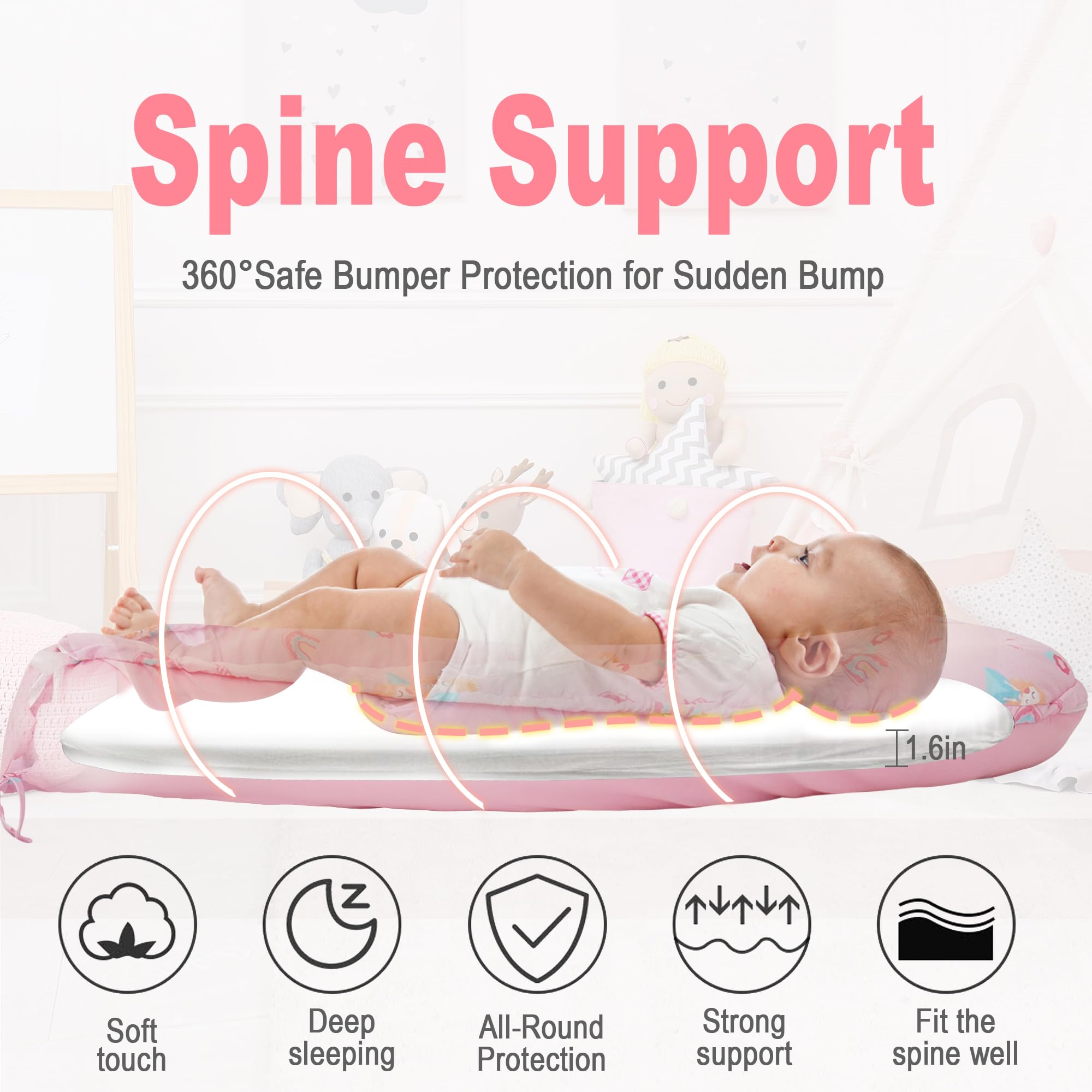 Viviland baby lounger detachable cover image emphasizes washable cover for cleaner living space.