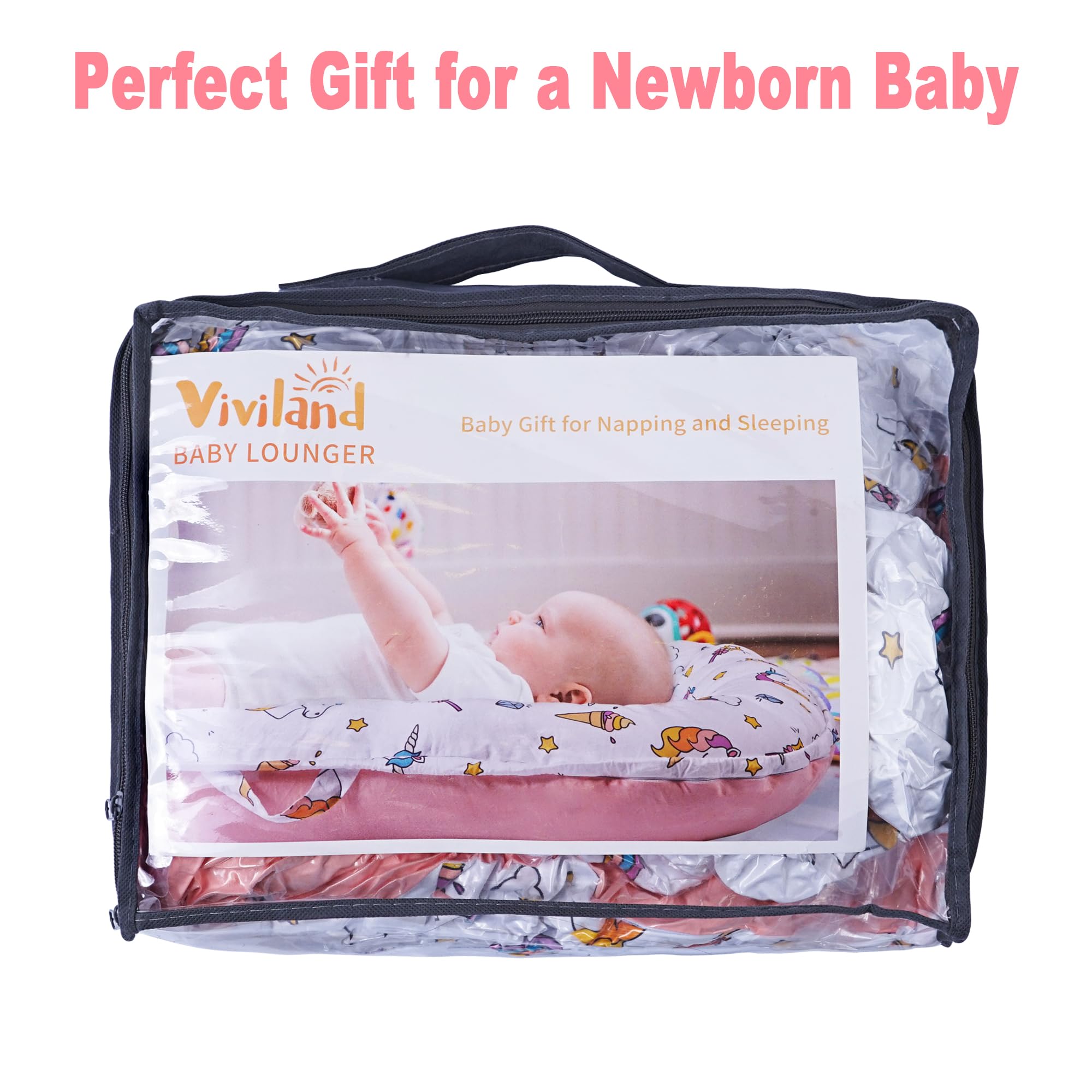 Viviland lounger fabric shown as oeko-tex-certified material promotes safer baby skin.