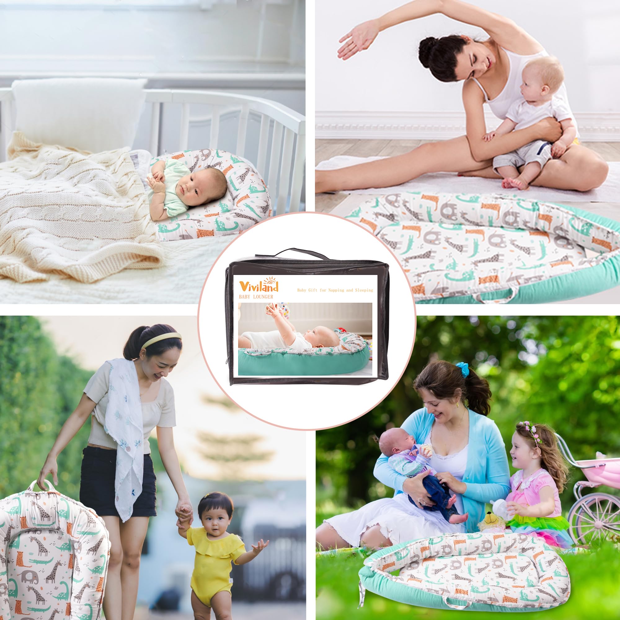 Viviland baby lounger three-handles portable design enables quick room-to-room transitions