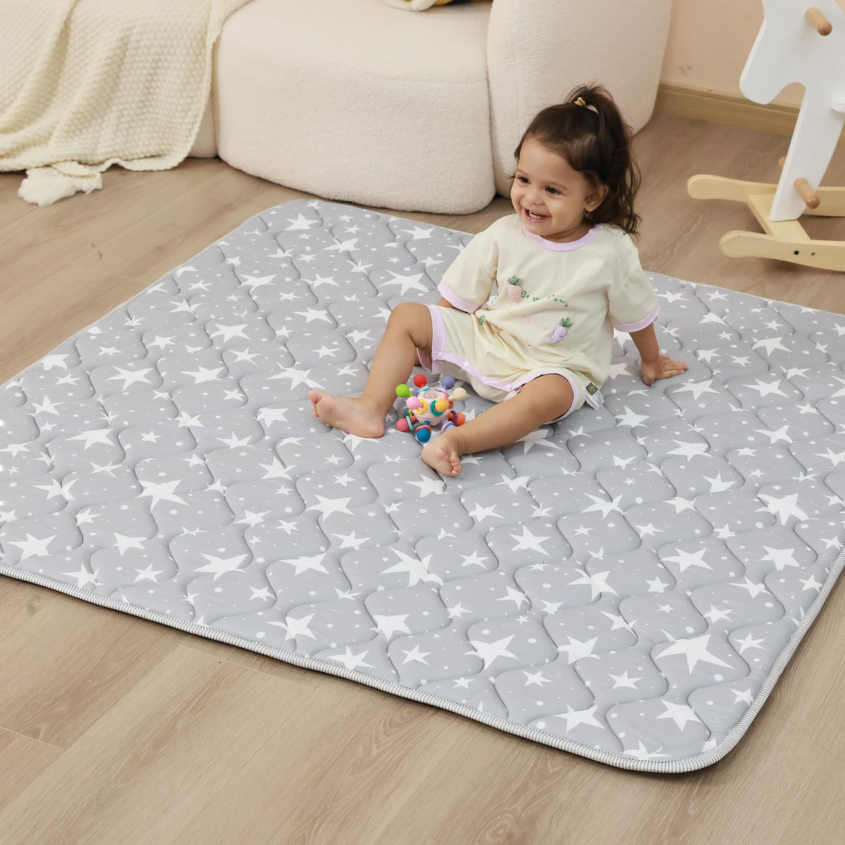 Viviland baby play mat 50x50 grey star top view offers generous space for tummy time