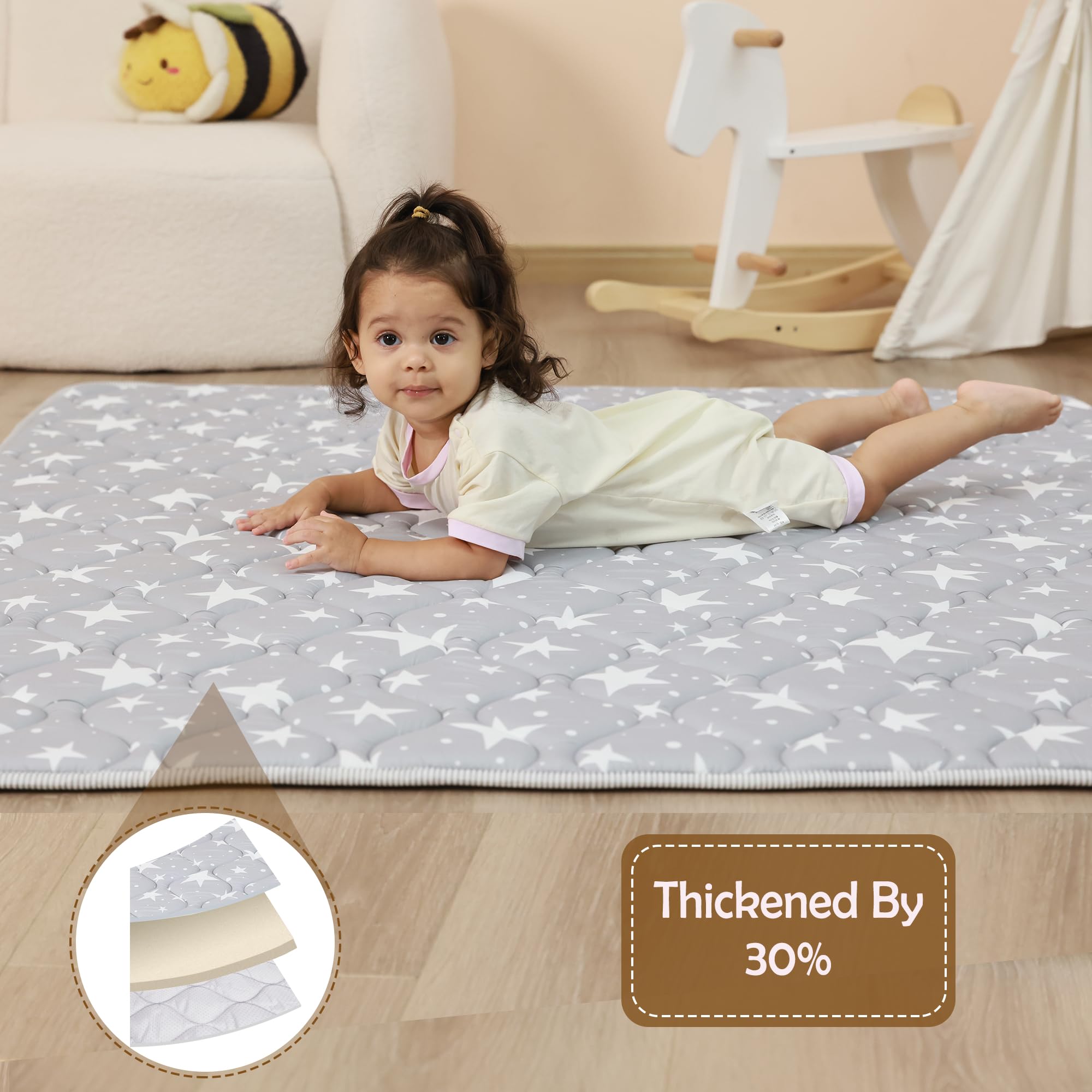Viviland baby play mat 50x50 machine-washable tag close-up easy cleanup