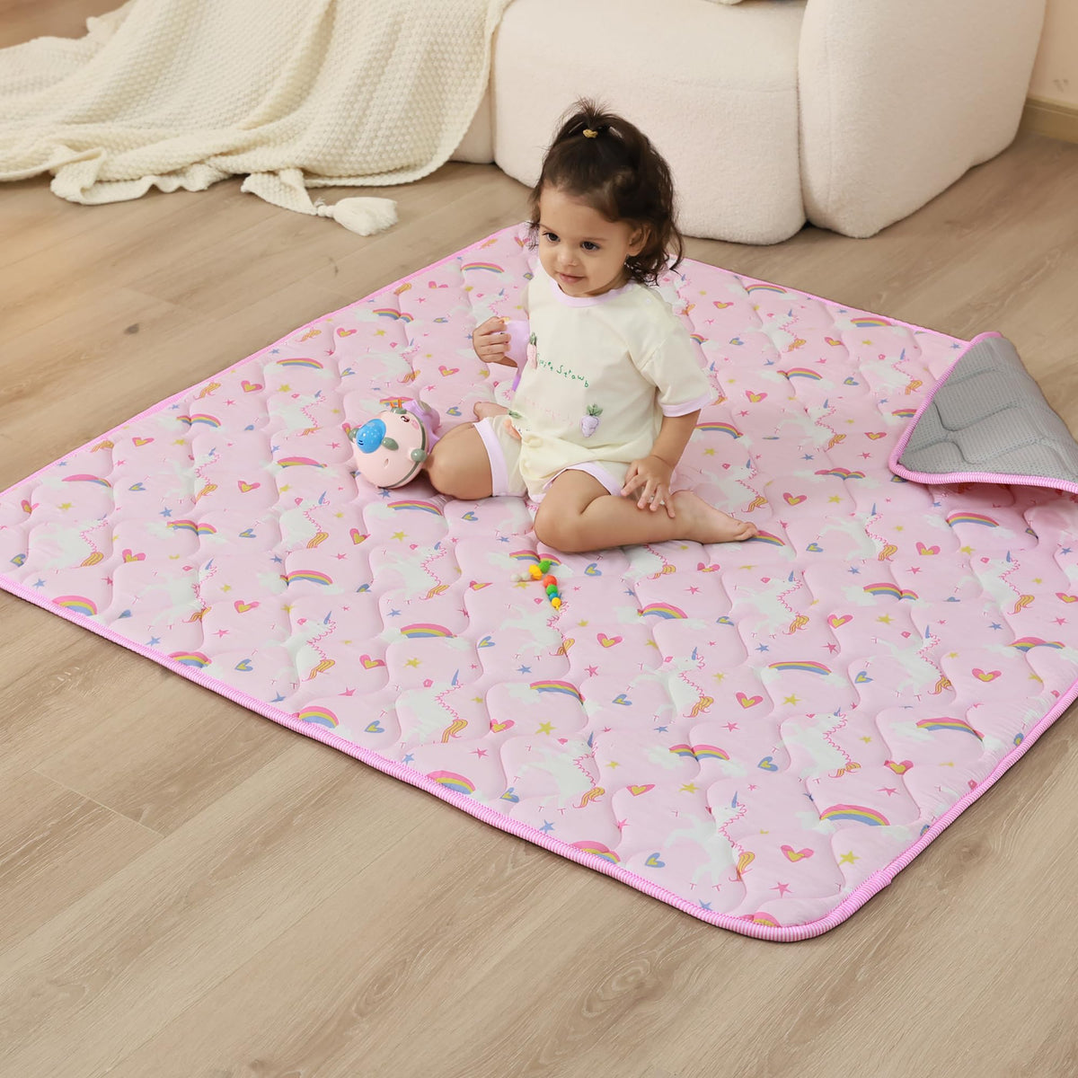 Viviland baby play mat with soft microfiber cover for comfy crawling