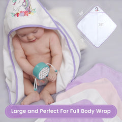 Viviland 6-piece baby towel set with unicorn hooded towel and five printed washcloths