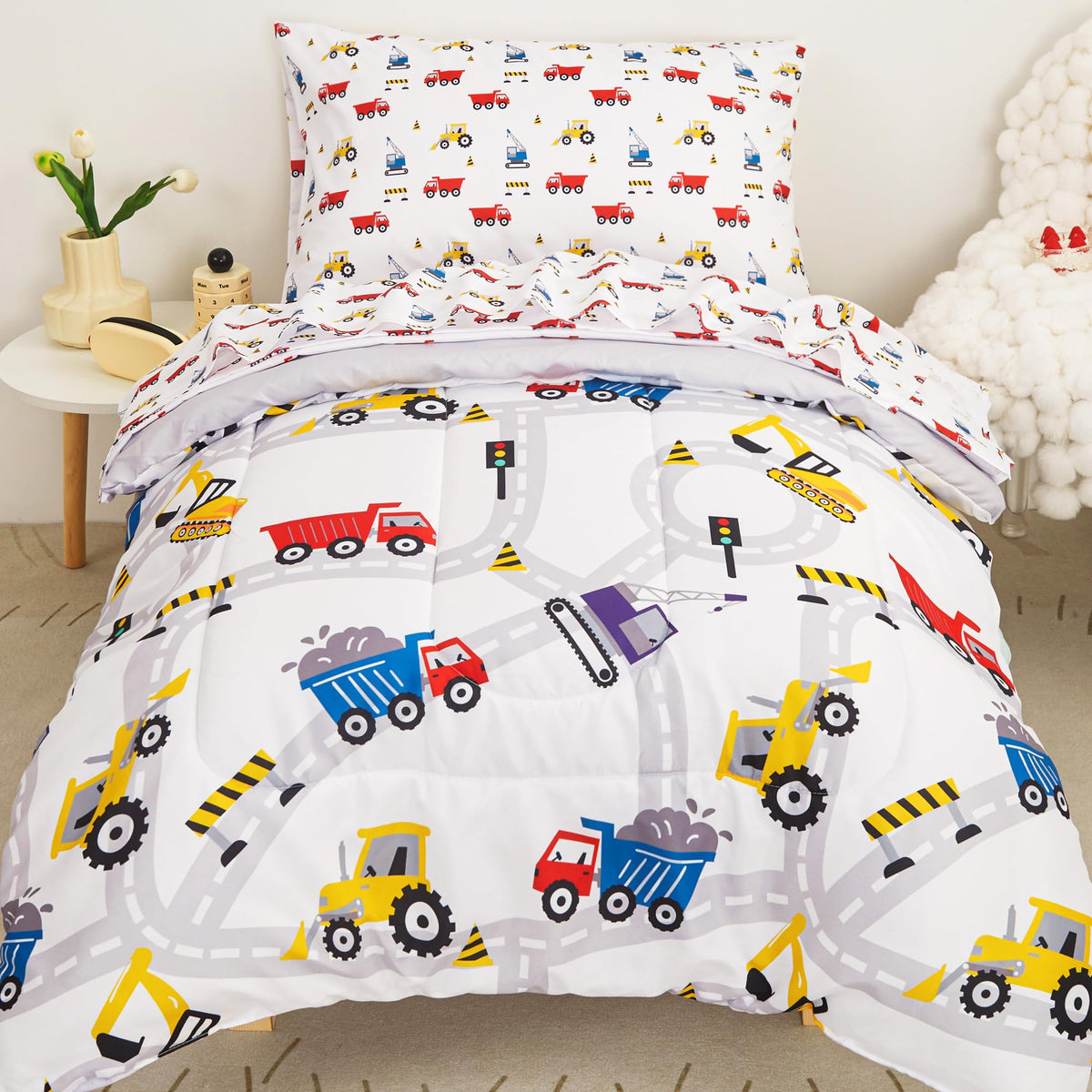 Viviland boys car toddler comforter set featuring truck design for cozy bedtime.