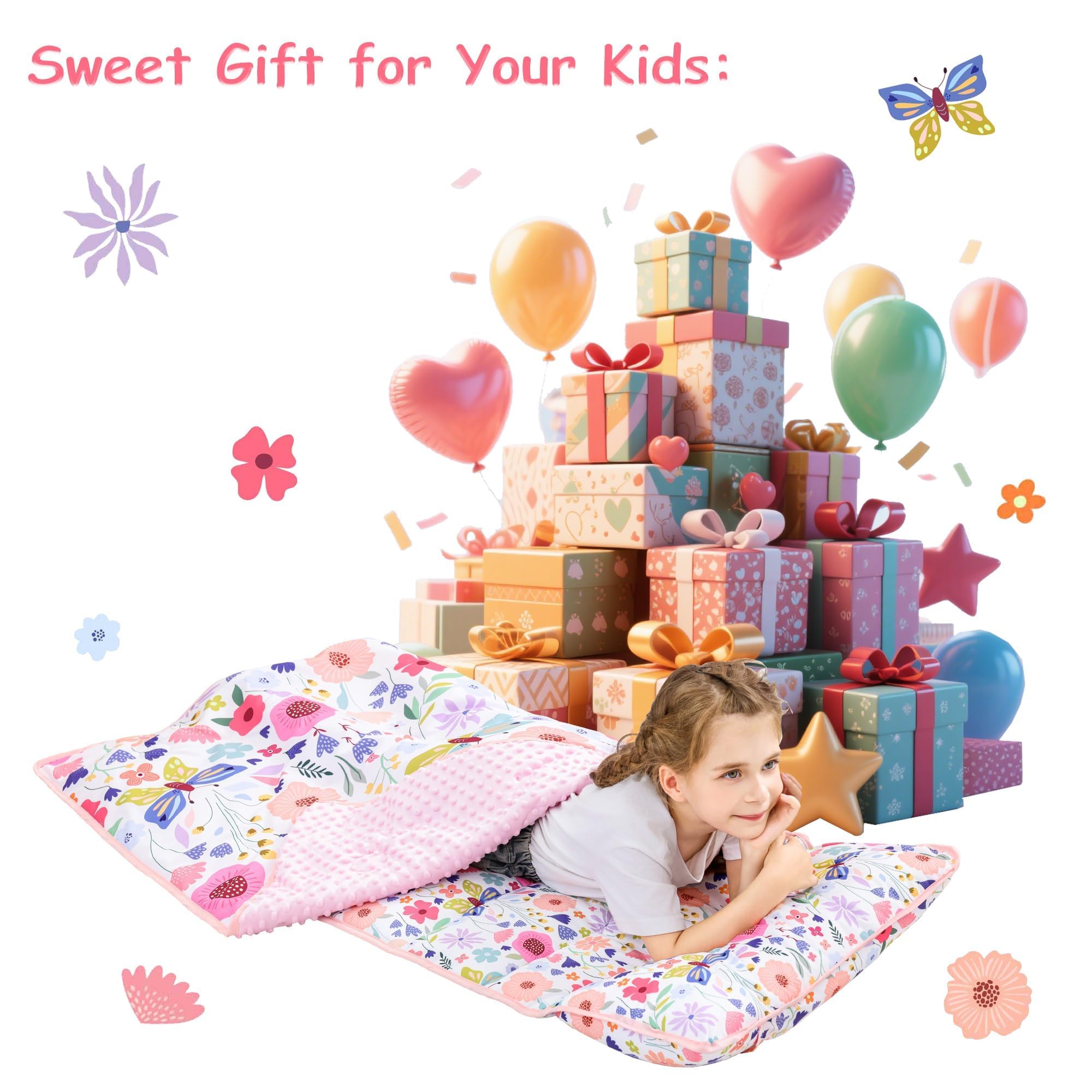 Viviland Butterfly Garden nap mat travel-ready for trips and camping.
