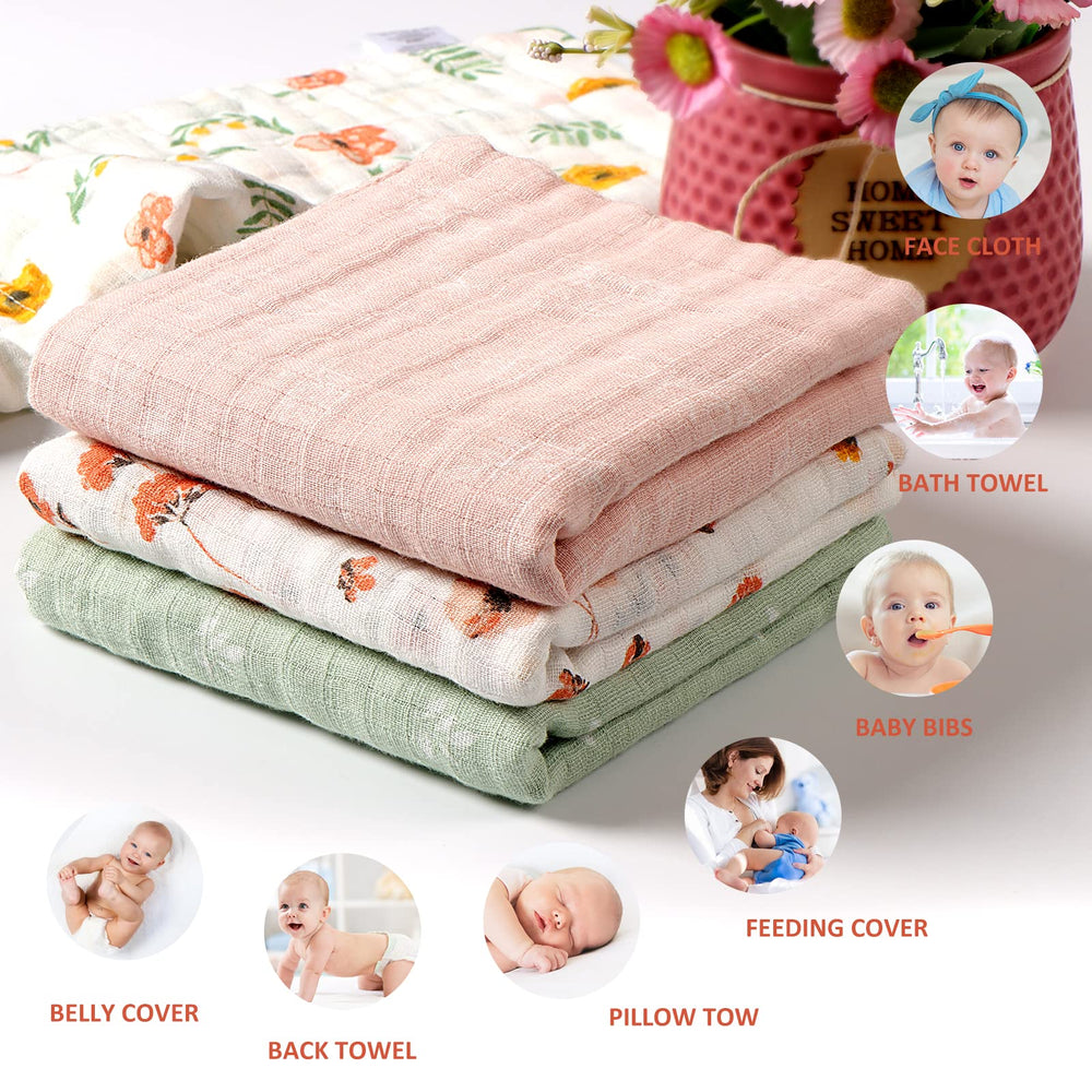 Viviland floral-pattern towels add colorful care moments for baby bath time routines.