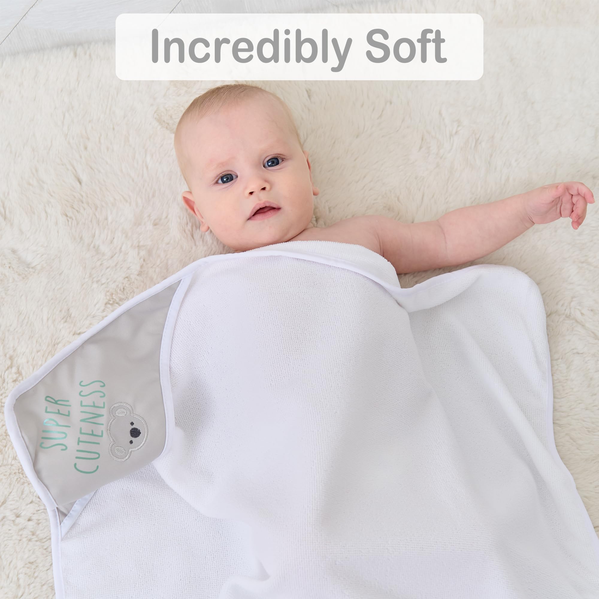 Viviland grey koala baby towel in use during bath time