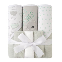 Viviland grey koala hooded towel folded for neat storage and quick drying