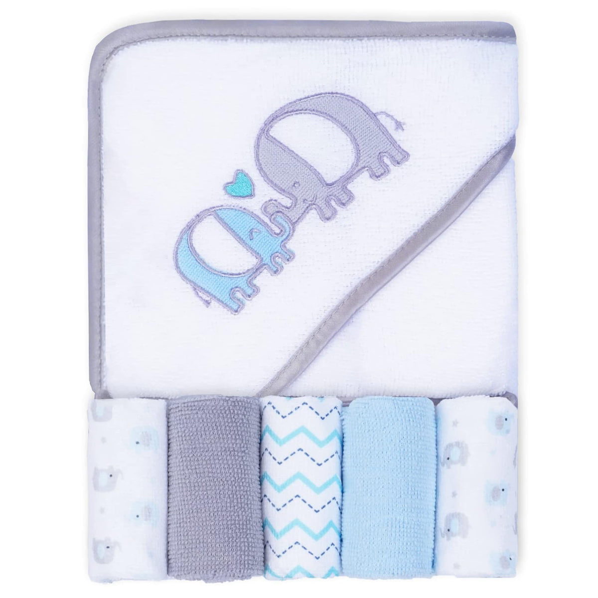 Viviland hooded baby towel with elephant embroidery ready for bath time warmth.