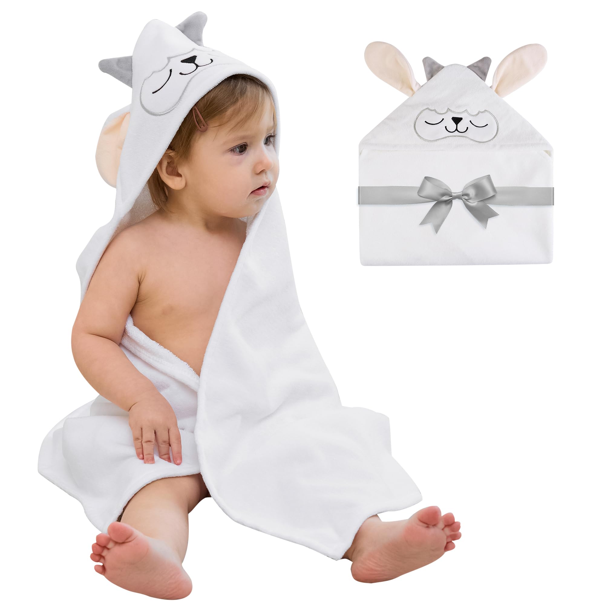 Viviland hooded towel front view showcases plush 100% cotton softness.