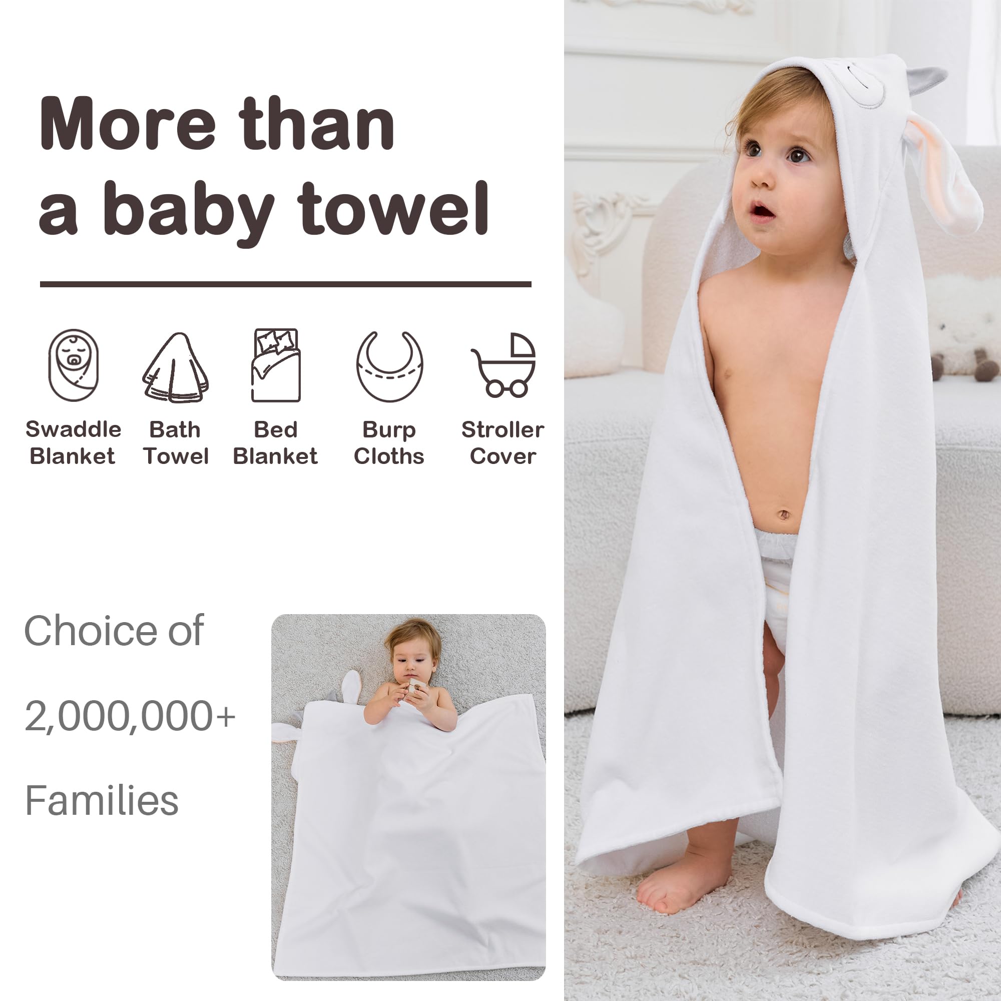 Viviland hooded towels in multiple colors and patterns for kids.