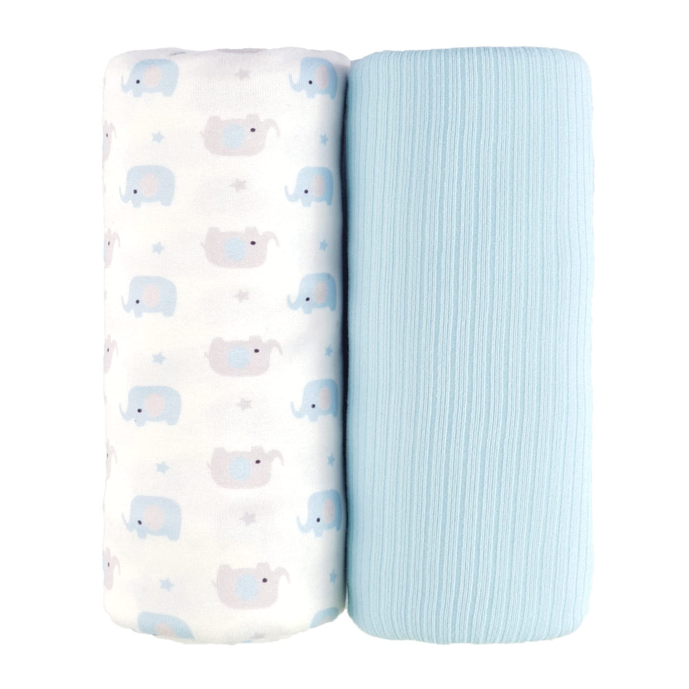 Viviland jersey swaddle elephant front view emphasizes soft fabric and gentle comfort.