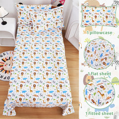Viviland lion-elephant-print flat sheet closeup highlighting playful design.